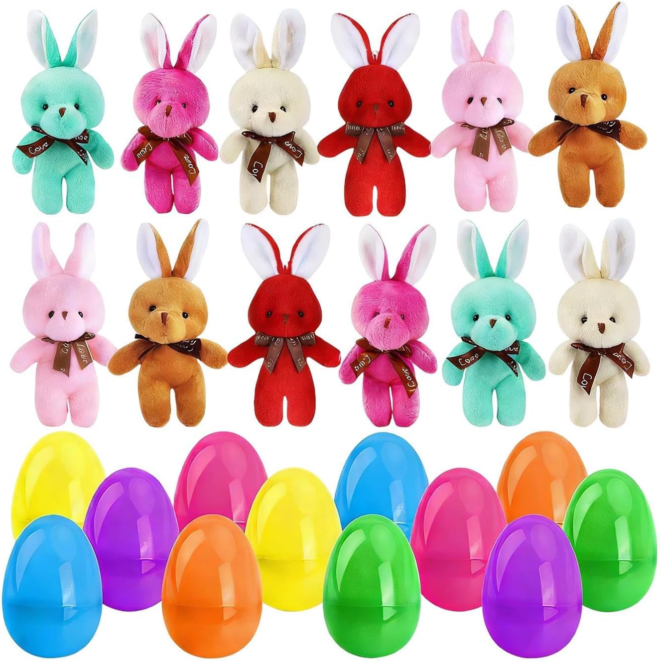 Prefilled Easter Eggs Set - Ready-to-Use Easter Eggs With Plush Stuffed Bunny Pendant, Fun Surprise Egg For Kids Boys & Girls, Gatherings, Preschool, Spring Celebrations, Party Favors & Basket