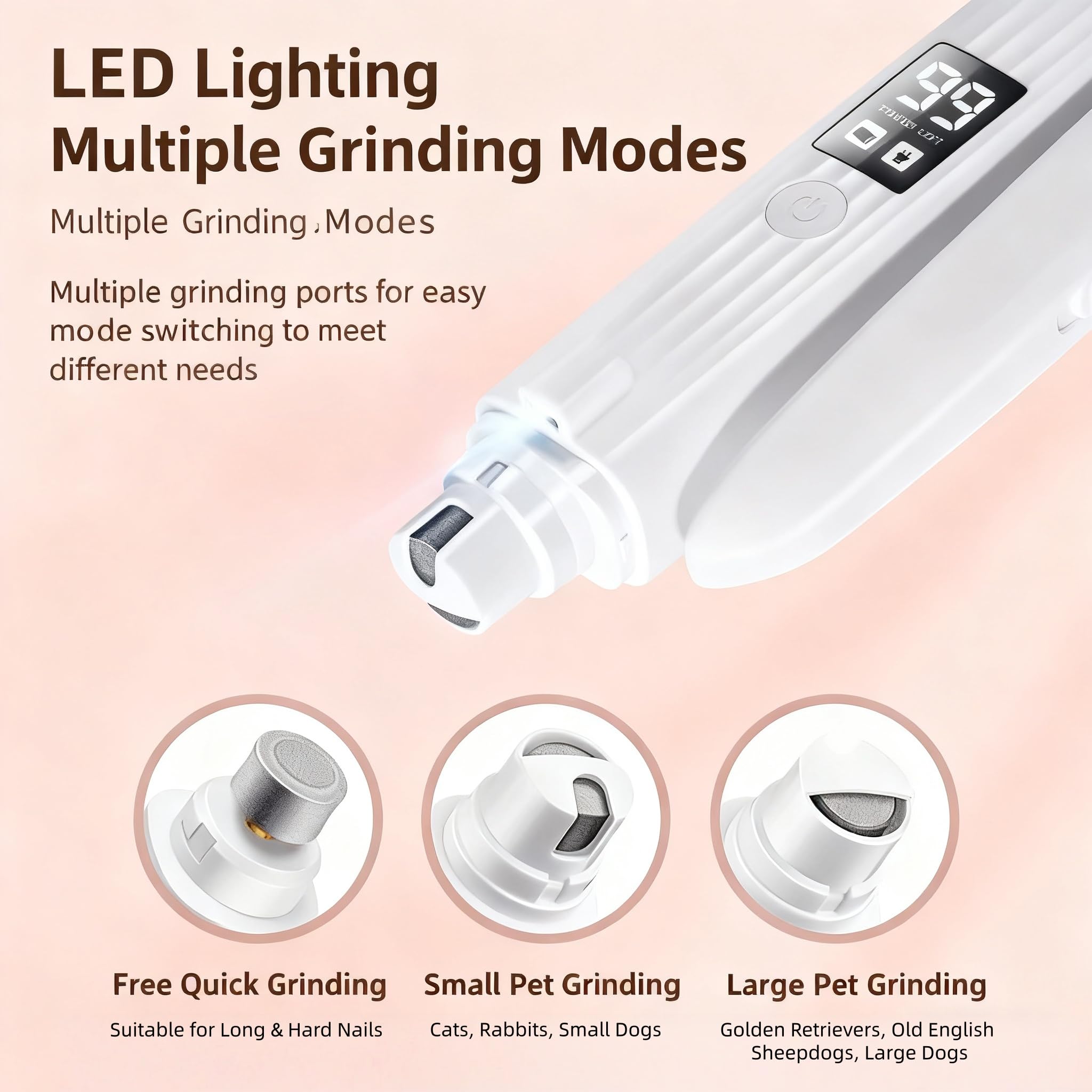 2-in-1 Dog Nail Clippers & Cat Nail Clipper with 2 LED Lights, USB Rechargeable with Smart Power Display, Low Noise Grooming Tool for Small, Medium, and Large Dog & Cat Nail Trimmer(White) - image 3