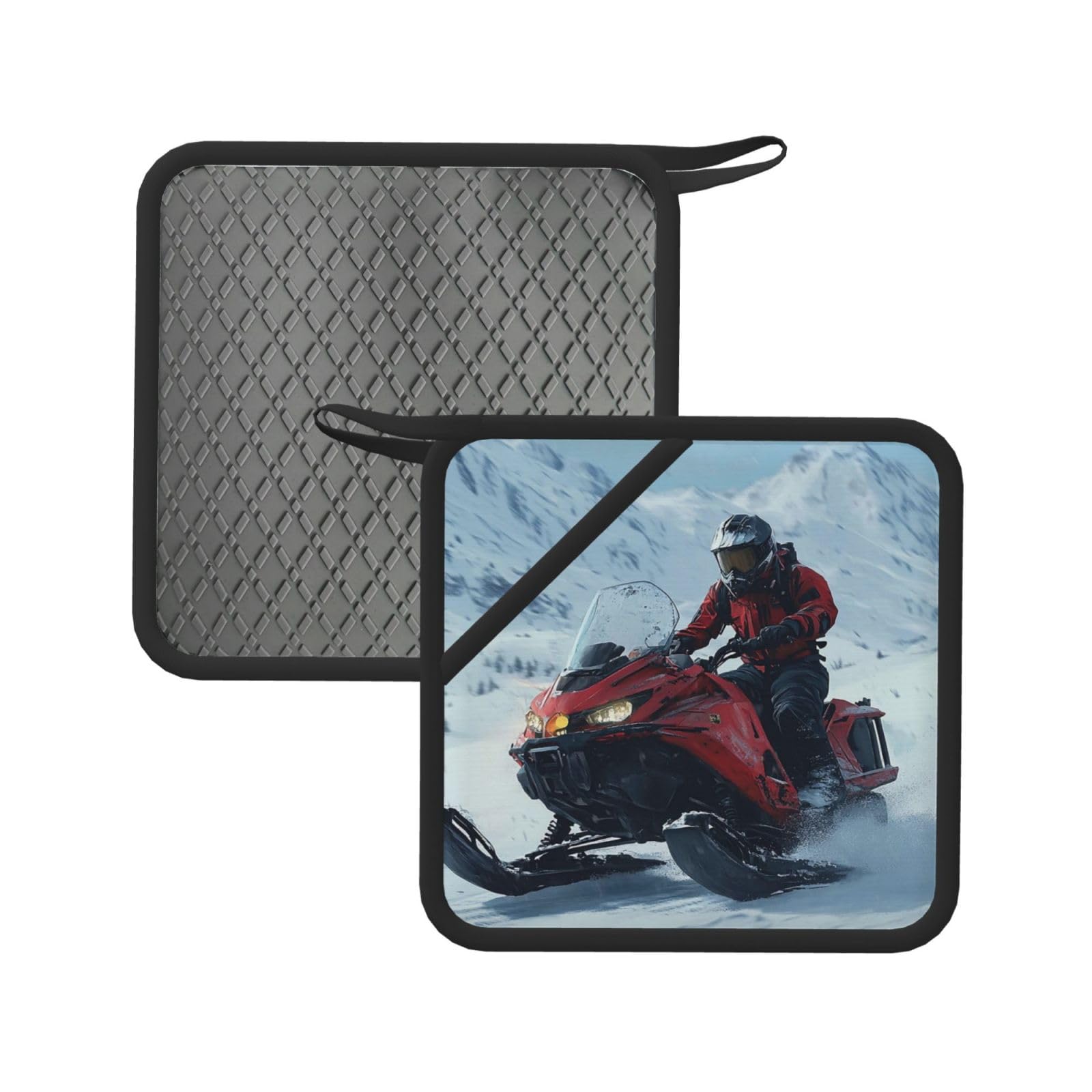 Pot Holders Set of 2 Kitchen Heat Resistant Potholders Snowmobile Silicone Aunty-hot Pad Cotton Lining Oven Hot Pads for Cooking Baking BBQ Microwave Kitchen