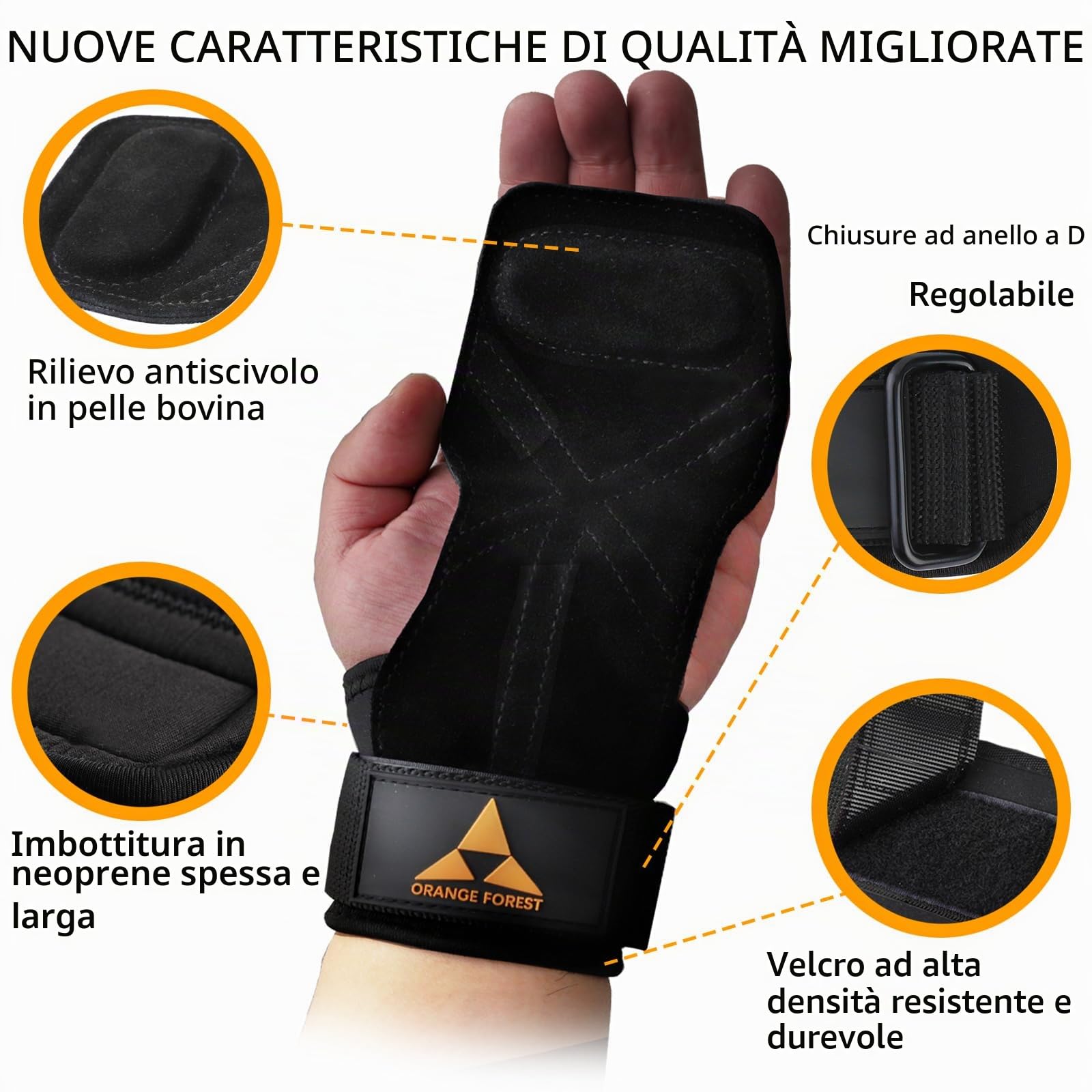 Cinghia da polso per sollevamento pesi con doppio strato in pelle, imbottitura in neoprene, impugnature per sollevamento pesi, sollevamento pesi, per uomini e donne (coppia)