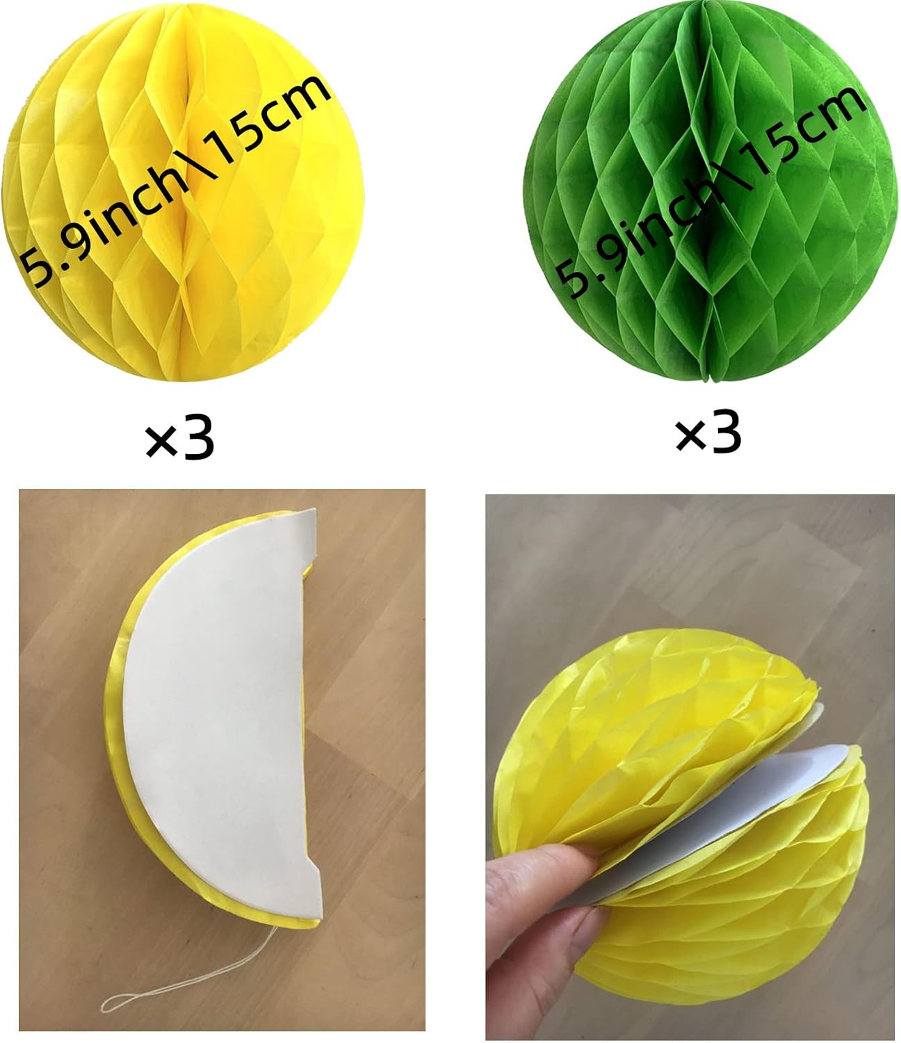 Autupy 26PCS Yellow Green White Party Decorations Yellow Green Party Pom Poms for Bachelorette Engagement Birthday Wedding Baby Bridal Shower Anniversary Garden Tea Party Supplies