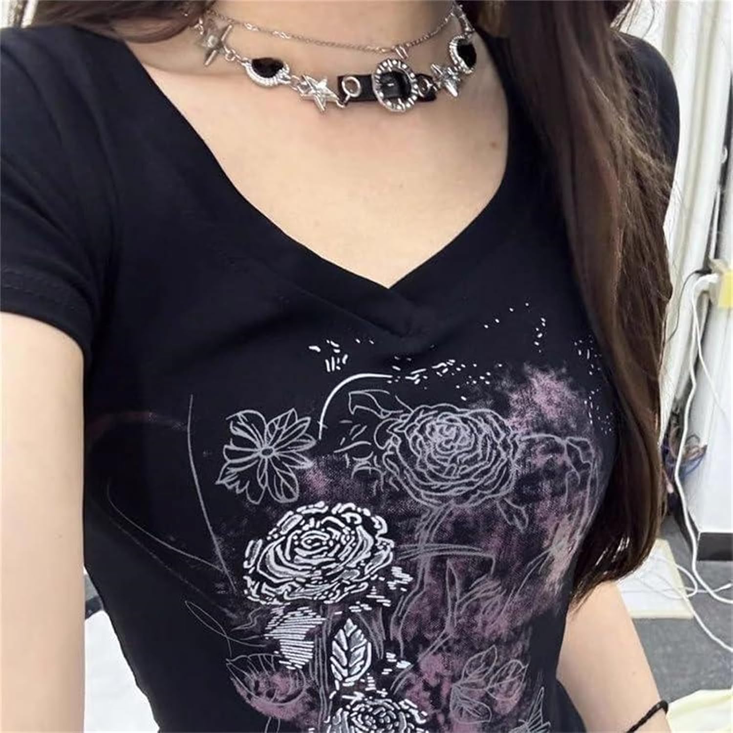 Grunge Shirt 2000s Clothing Teen Girls Women Vintage Graphic Y2k Short Sleeve Goth Tee Emo Clothes Streetwear - Image 5