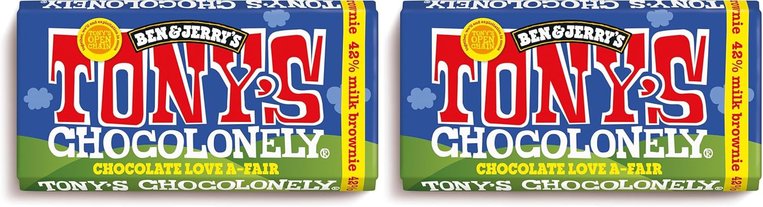 Tony's Chocolonely Chocolate Love A-Fair Dark Milk Brownie Chocolate Bar 180g Pack of 2