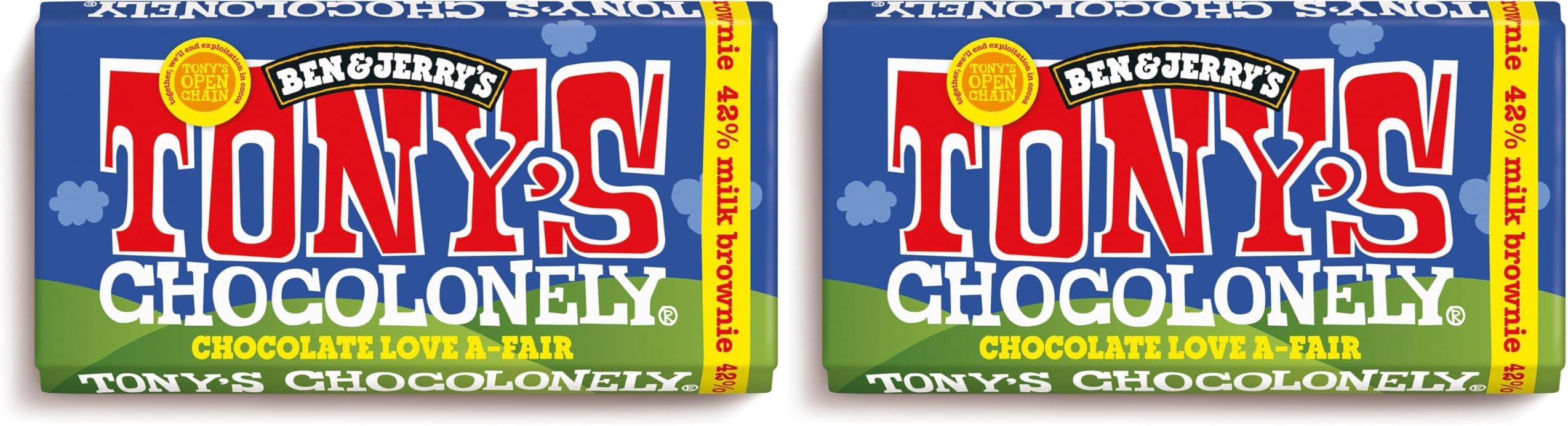 Tony's Chocolonely Chocolate Love A-Fair Dark Milk Brownie Chocolate Bar 180g (Pack of 2)
