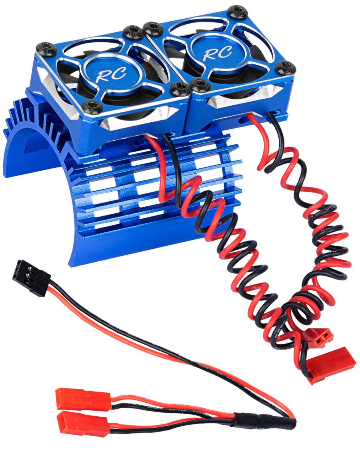 hopsupRC RC Motor Cooling Fan Upgrades Part 1/8 RC Car 40mm 42mm Brushless Motor,Motor Cooling Fans Surpass Hobby Twin 30mm RC Car Motor Fan with Metal Cover 4068 4274 Brushless Motor Heatsink,Blue