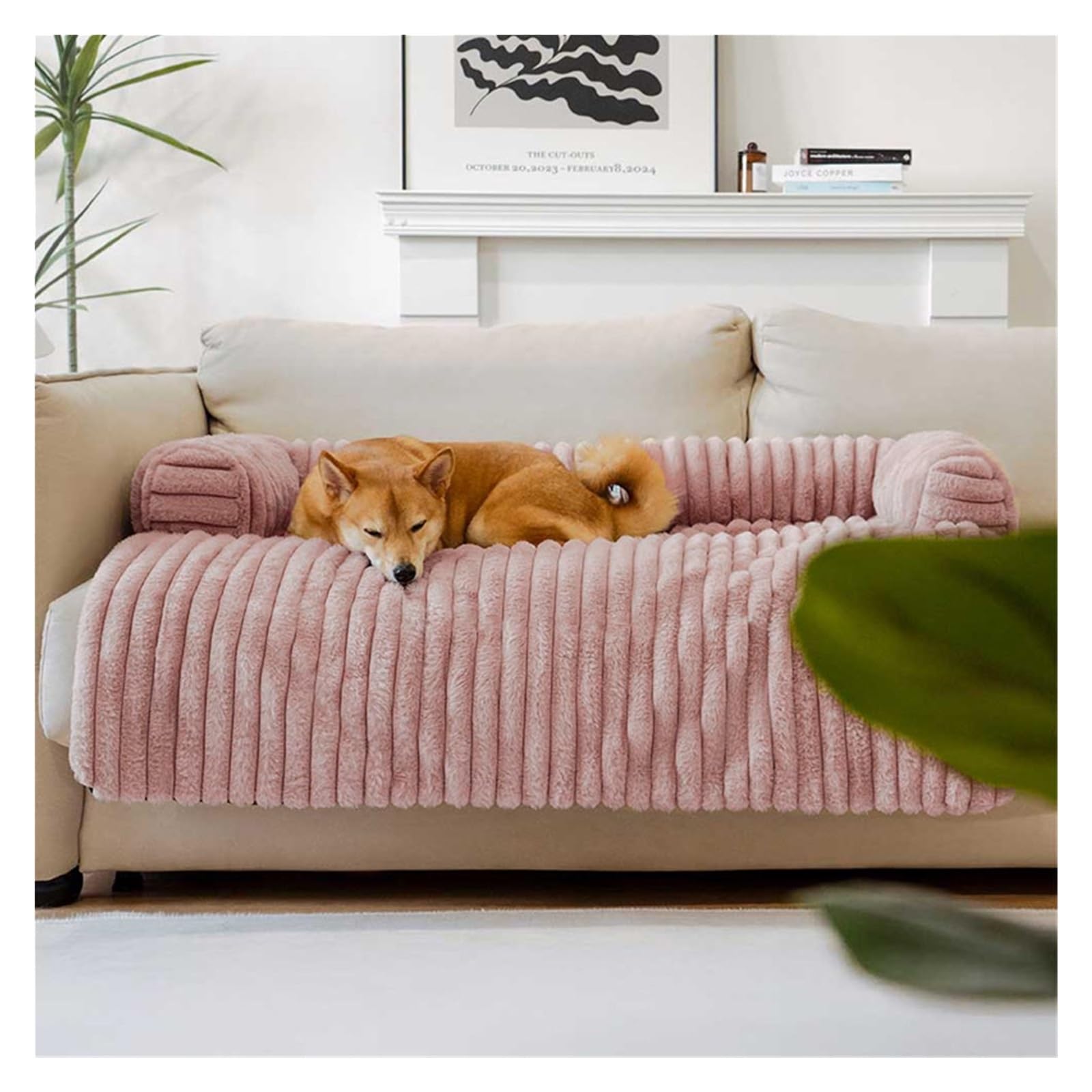 Funda de sofá de felpa lavable para perros y gatos, manta calmante de invierno, protector de sofá extraíble para mascotas pequeñas a grandes (rosa XL) acogedora y fácil cuidado