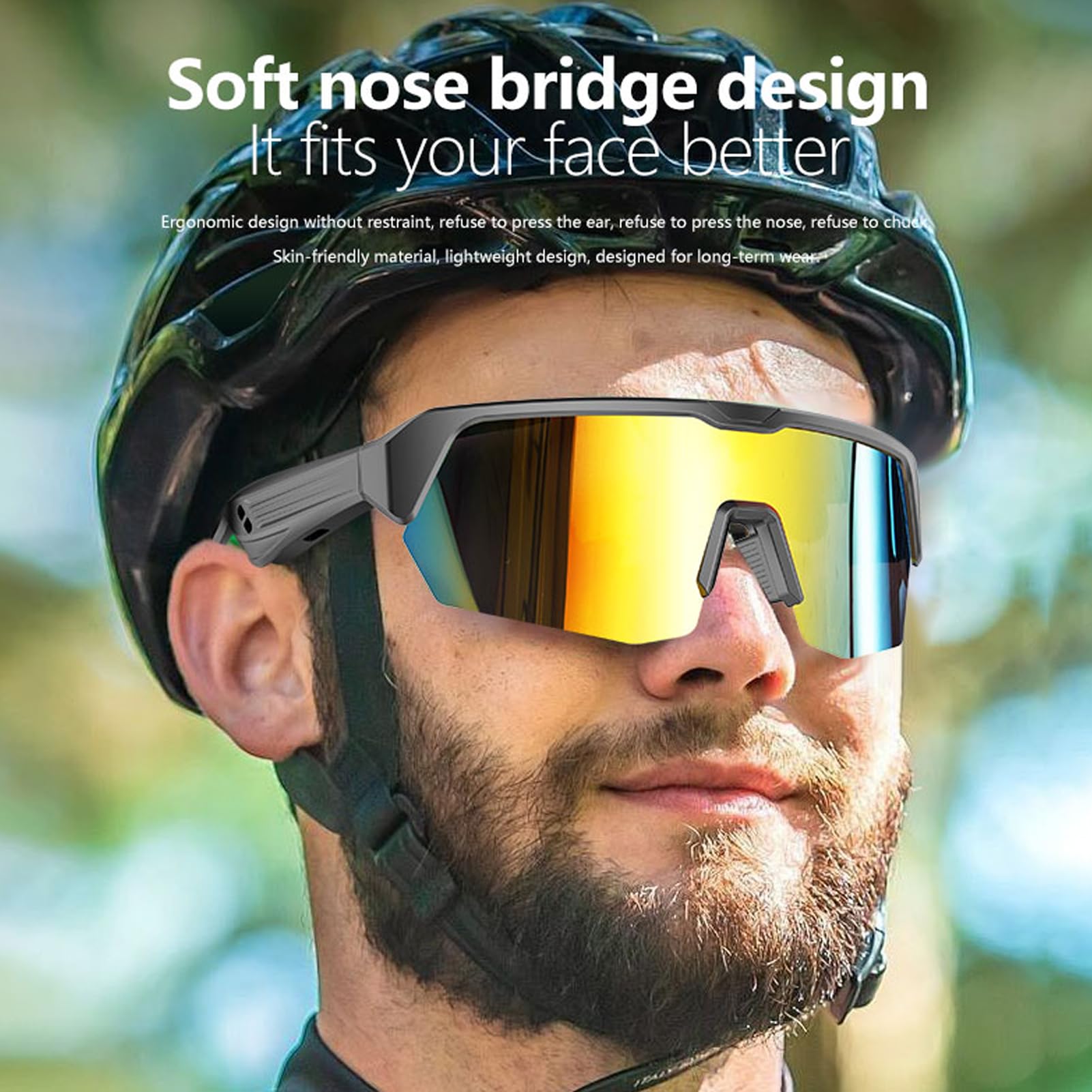 Fockety Gafas de Sol Deportivas Inteligentes, Gafas de Ciclismo Bluetooth con Lentes Polarizadas, Parlantes de Música de Oído Abierto, Asistente de Sonido y Micrófonos Integrados (Multicolor)