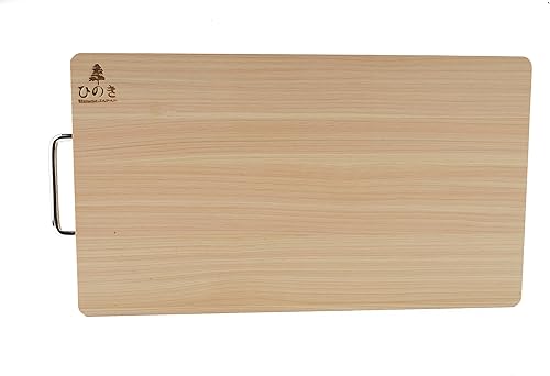 Miniatura 4 de BOUMBI Hinoki Tabla de cortar reversible de madera con mango de metal (17.3 x 9.8 x 1.05 RM_L)