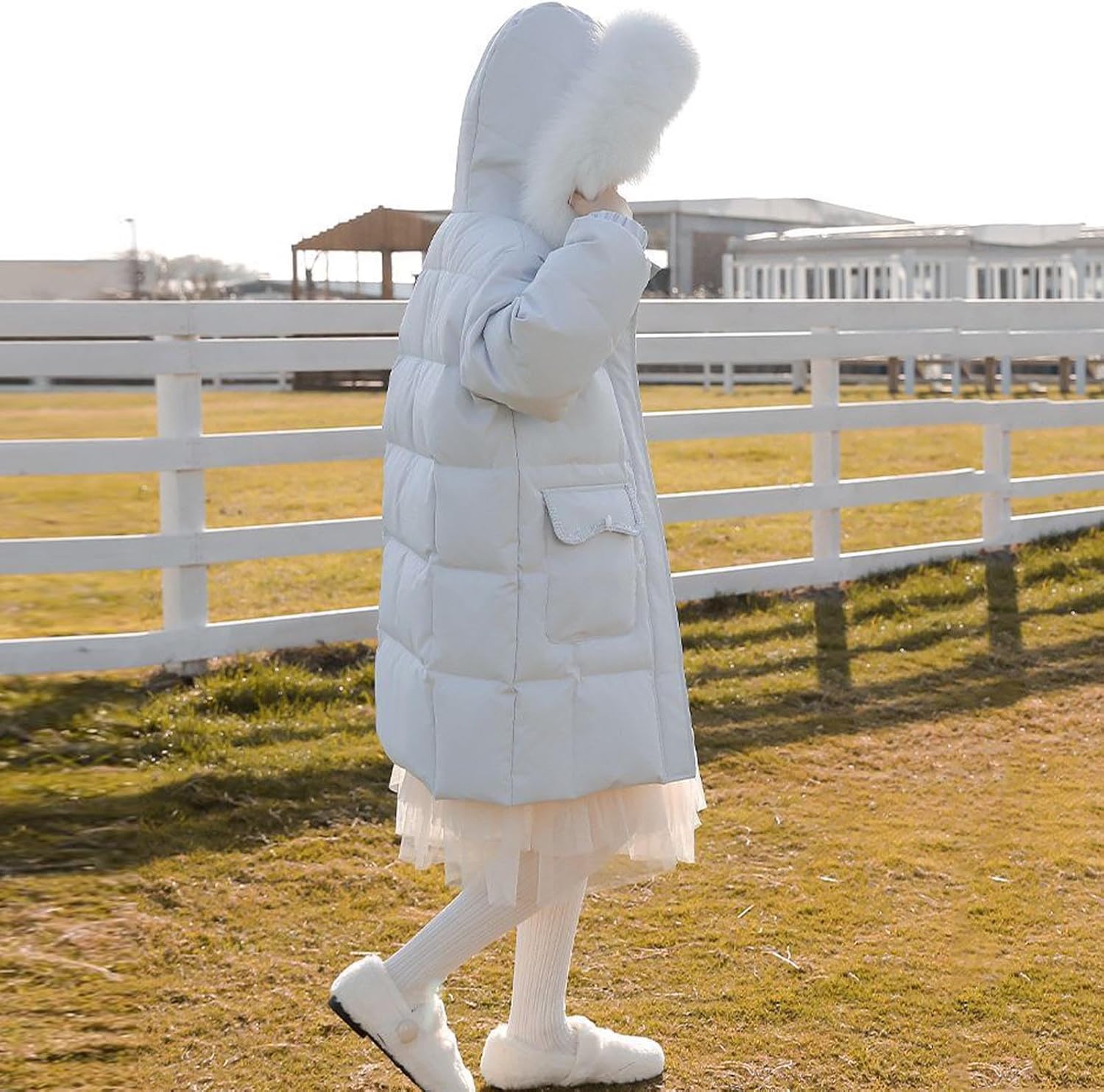 Girls' Long Winter Coats Quilted Warm Cotton Jacket Thicken Puffer Hooded Jacket Down Coat Size 3-15 Years