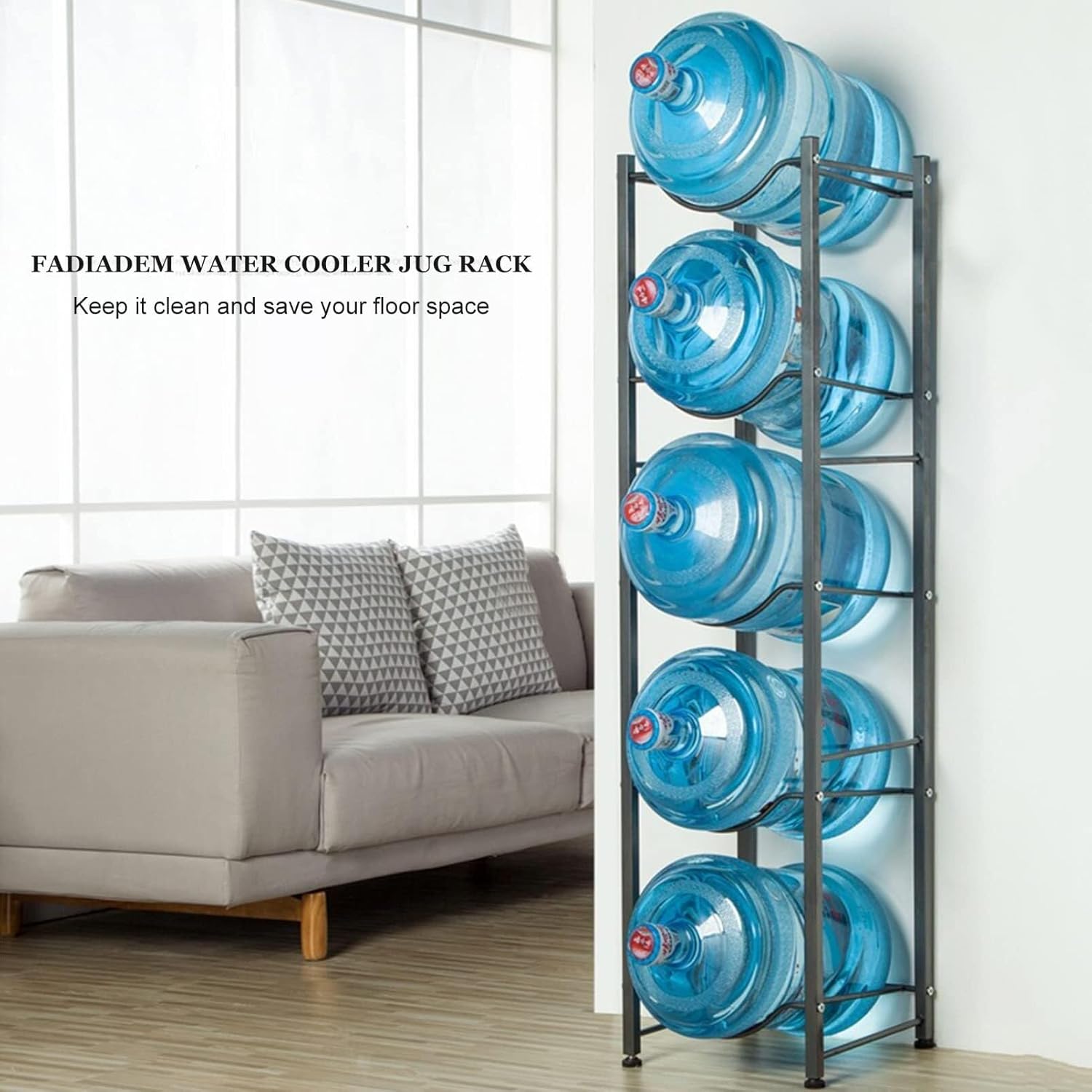 Bucket storage rack,5 Gallon Water Cooler Jug Rack Water Buckets Organizer, Heavy Duty Carbon Steel Water Jug Holder, Save Space Water Bottle Holder Dispenser Stand(34x34x105CM)