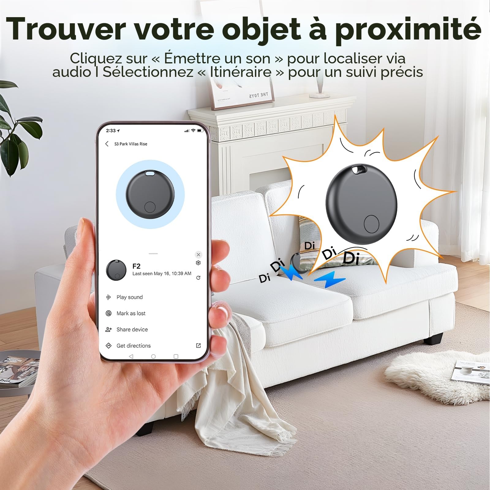 Android Smart Tag, Traceur GPS Lot de 2, Localisateur D’Objets Bluetooth Fonctionne avec l’app Google Localiser (Uniquement Android), Batterie Remplaçable, IP67 Imperméable, Voiture/Les clés/Valises