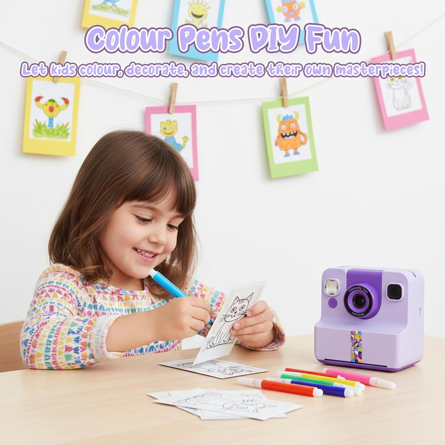 Pro | PINREK Colour Instant Print Camera for Kids with Flip Selfie, 1080P HD Kids Camera Toys with Print Paper, 32GB Card & Colored Pens, Birthday Gifts for Girls and Boys Age 3–12 Years Old | 32GB | 1080P 2026 - view 7