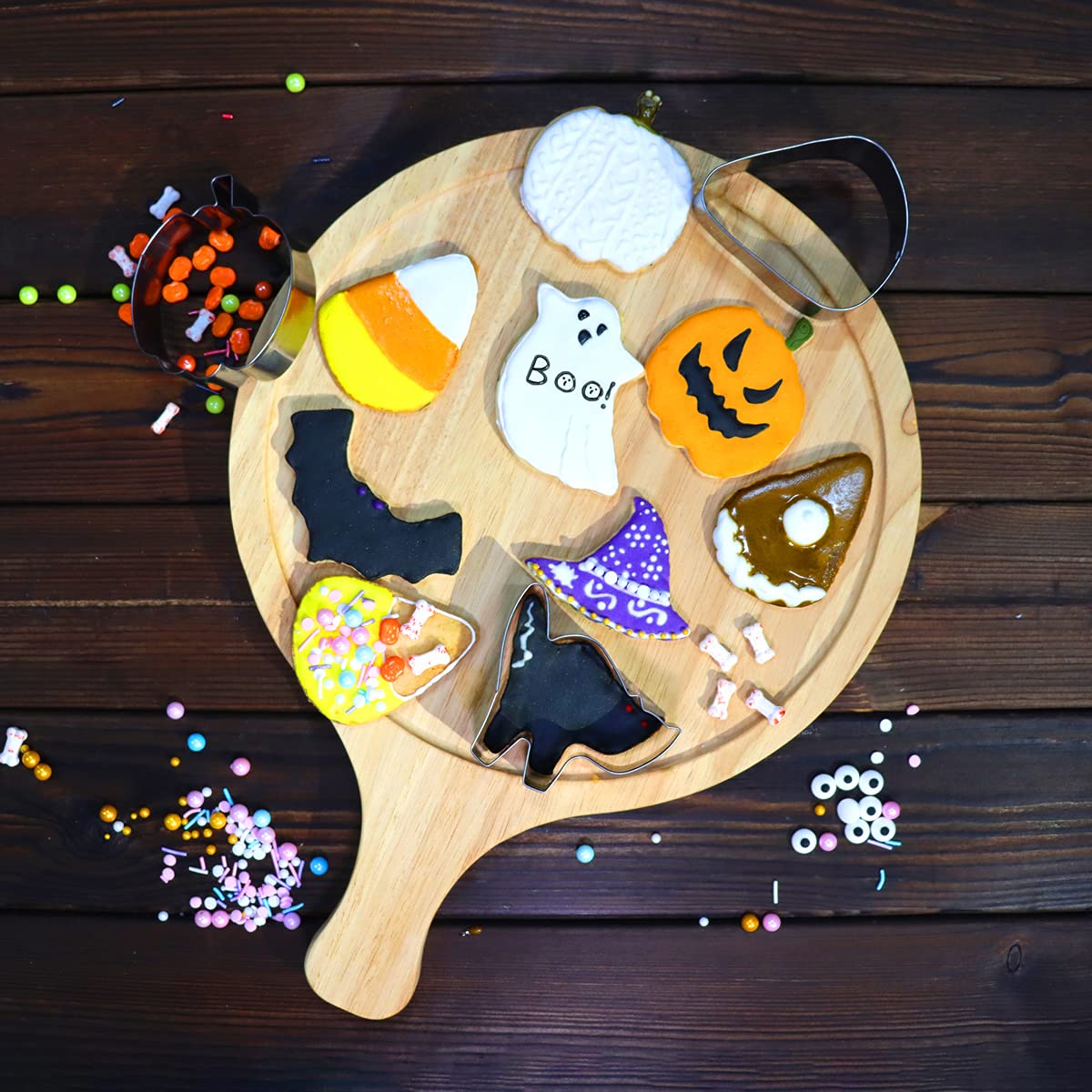 6-teiliges Halloween Ausstechformen Set – Edelstahl, Kürbis, Fledermaus, Geist, Katze, Schädel, Hexenhut