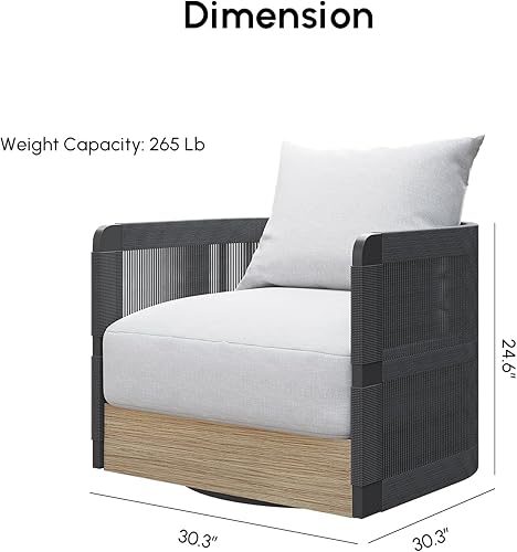 Miniatura 8 de homary Silla giratoria de ratán para patio, muebles de mimbre para exteriores de 360 con cojines gruesos y marco de aluminio para jardín, balcón,