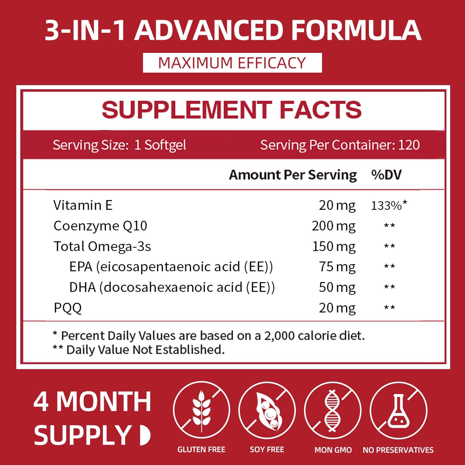 CoQ10 200mg Softgels with PQQ & Omega 3 Fish Oil, 120 Count — Amazon image 2