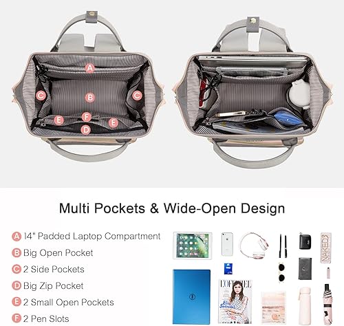 Miniatura 2 de LOVEVOOK Mochila para computadora portátil para mujer, mochila de viaje de 14 pulgadas, mochila de trabajo para enfermeras, profesores, mochila de