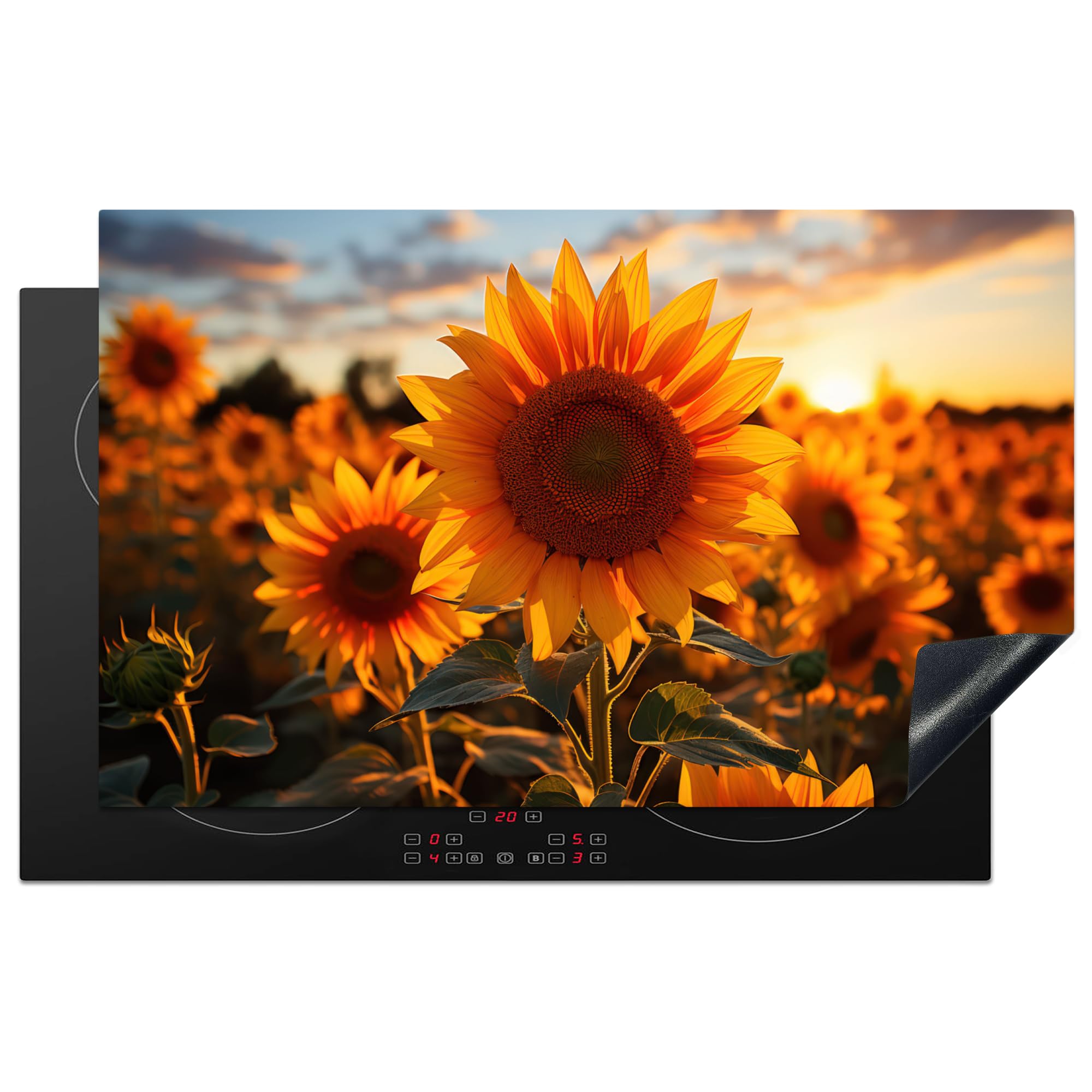 KitchenYeah© Induction Hob Protector Mat 20.5"x33.5" / 85x52 cm Cooker Top Protectors Cover Ceramic Covers Electric Hobs Vinyl Sunflower - Sunset - Flowers - Nature - Yellow