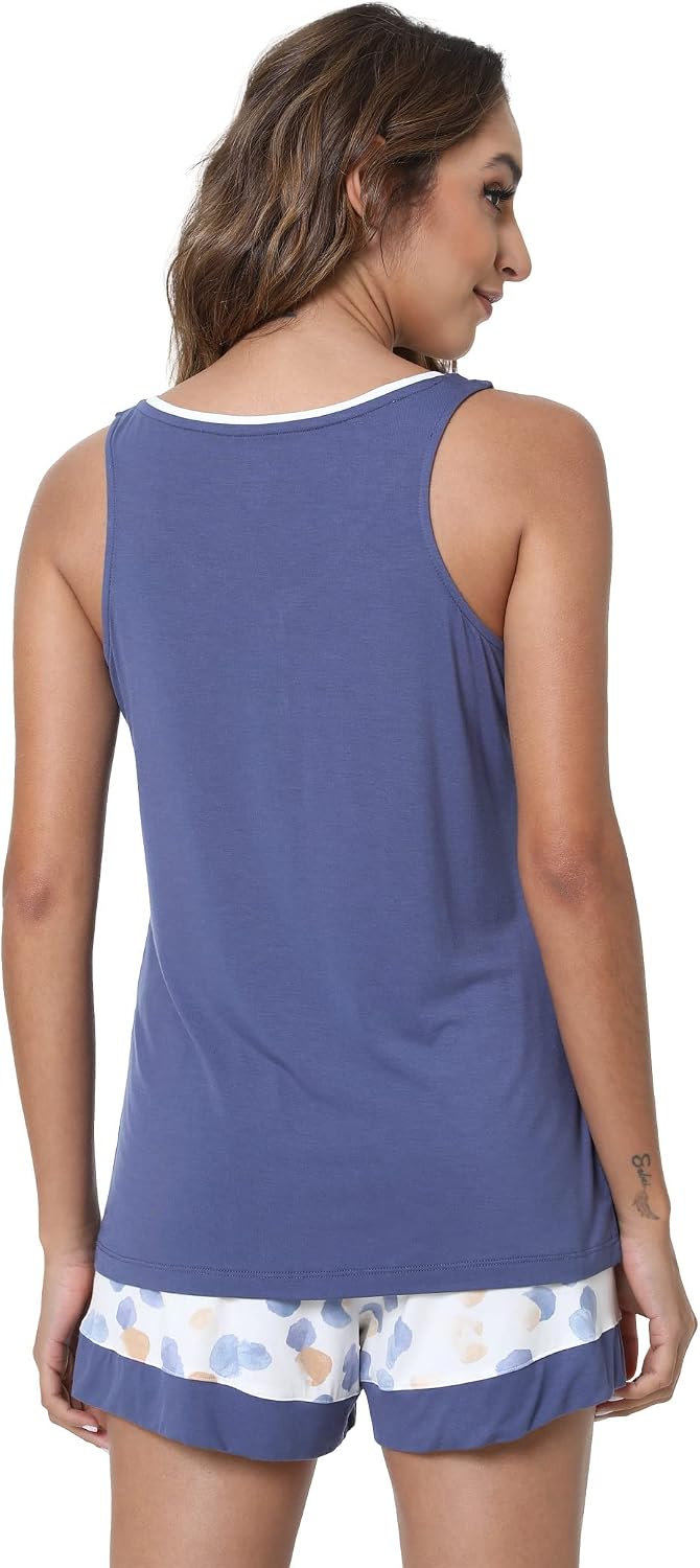 GYS Bamboo Viscose Pajamas for Women, Ultra Soft Summer Tank Top and Shorts Sleepwear Set with Lace Trim