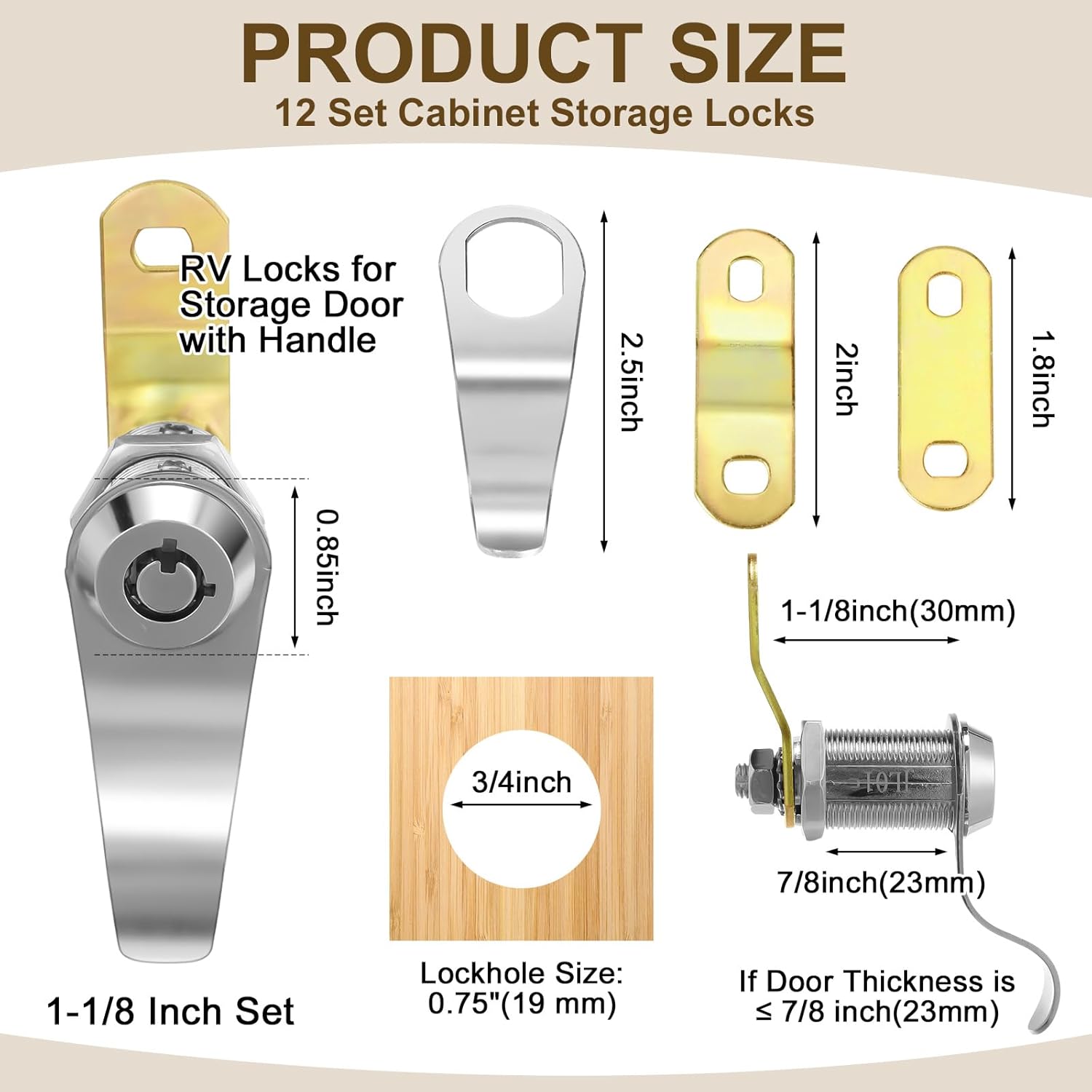 Duraaamo 12 Pack Rv Door Locks for Storage Door 1-1/8'' Rv Compartment Locks with Keys for Camper Travel Trailer Compartment Cabinet Secure Drawer