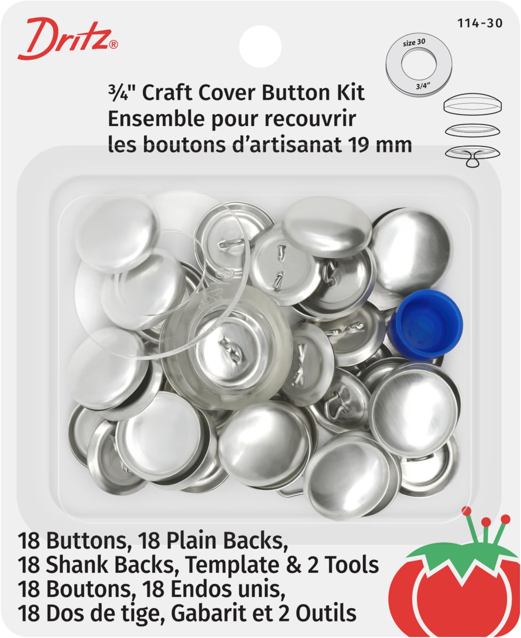 114-30 Craft Cover Button Kit with Tools, Size 30-3/4-Inch, 18-Sets