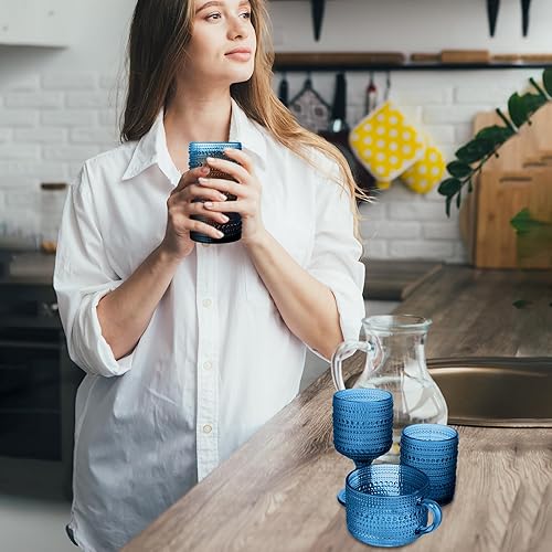 Miniatura 4 de Zhehao Juego de 8 vasos de cristal vintage con cuentas, juego de copas de cóctel a la antigua, copas de vino Júpiter en relieve, vasos altos para