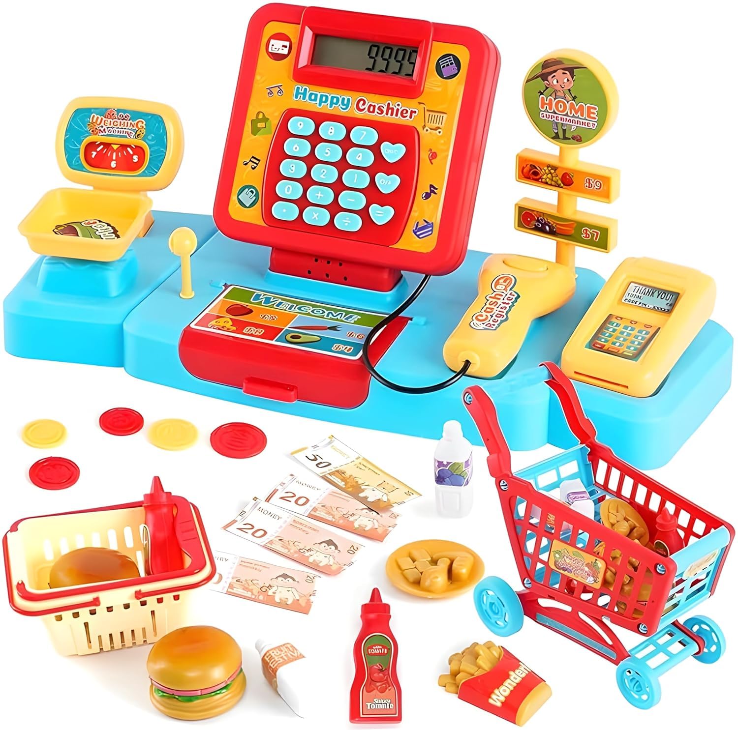 REAVIAN lectronic Cash Register Toys with Shopping Cart Scanner Supermarket Cash Register with Calculator,Scanner,Credit Card Role Playing Toy Pour Boys Girls Great Gift (B0D72YJP5D) Amazon Price History, Amazon Price Tracker