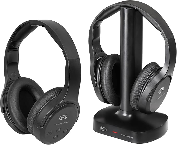 Trevi FRS 1580 TW Set di 2 Cuffie per TV Ricaricabili Wireless Senza Fili,  Portata 30 Metri, Base in Dotazione per Ricarica, Nero : Amazon.it:  Elettronica