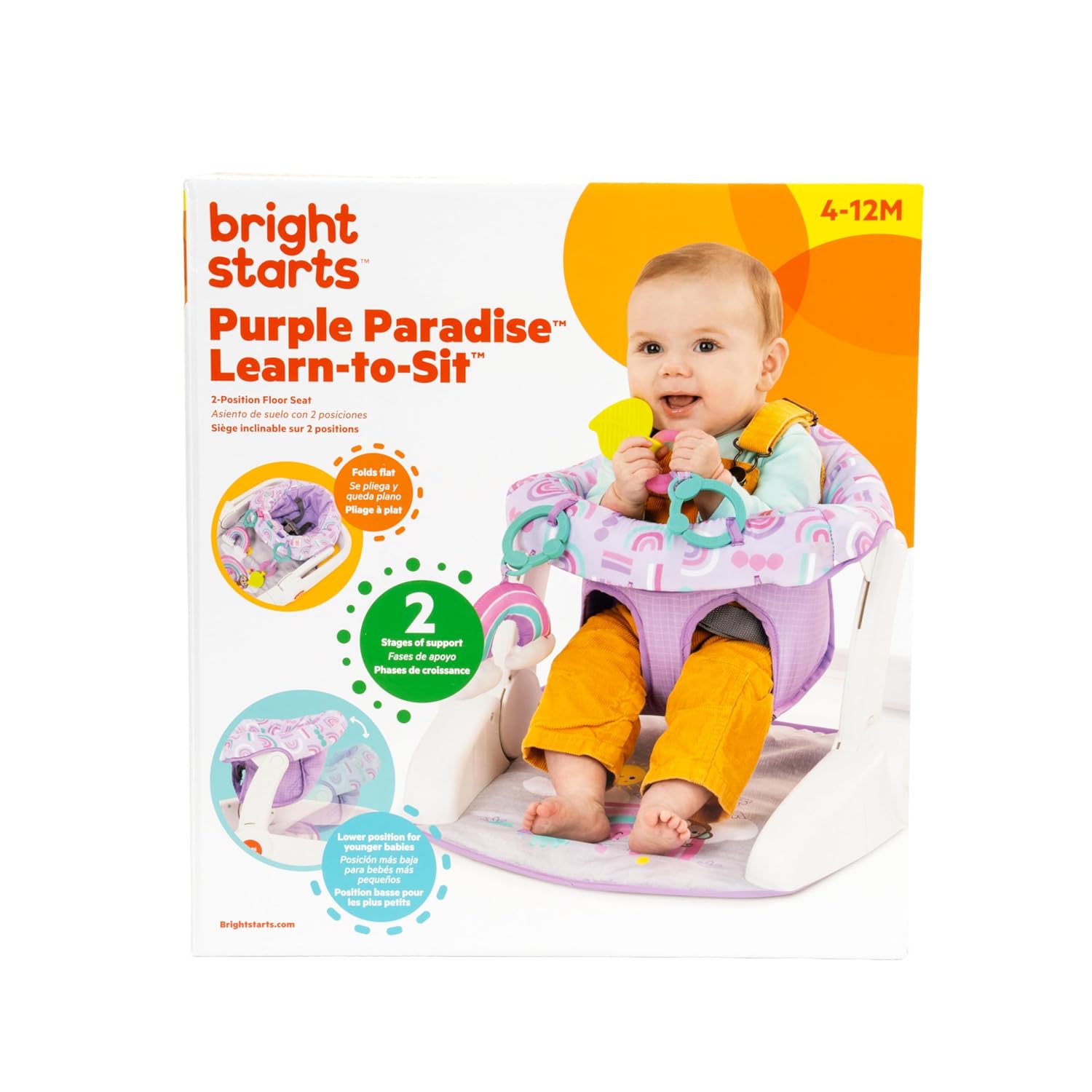 Bright Starts Learn-to-Sit 2-Position Baby Floor Seat with Toys, Unisex, 4-12 Months, Purple Paradise - Image 12