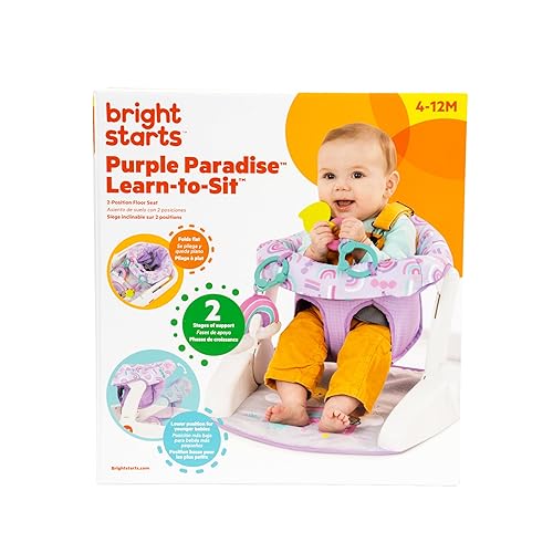 Miniatura 12 de Bright Starts Learn-to-Sit - Asiento de piso para bebé, 2 posiciones, con juguetes, unisex, 4-12 meses, Purple Paradise Púrpura