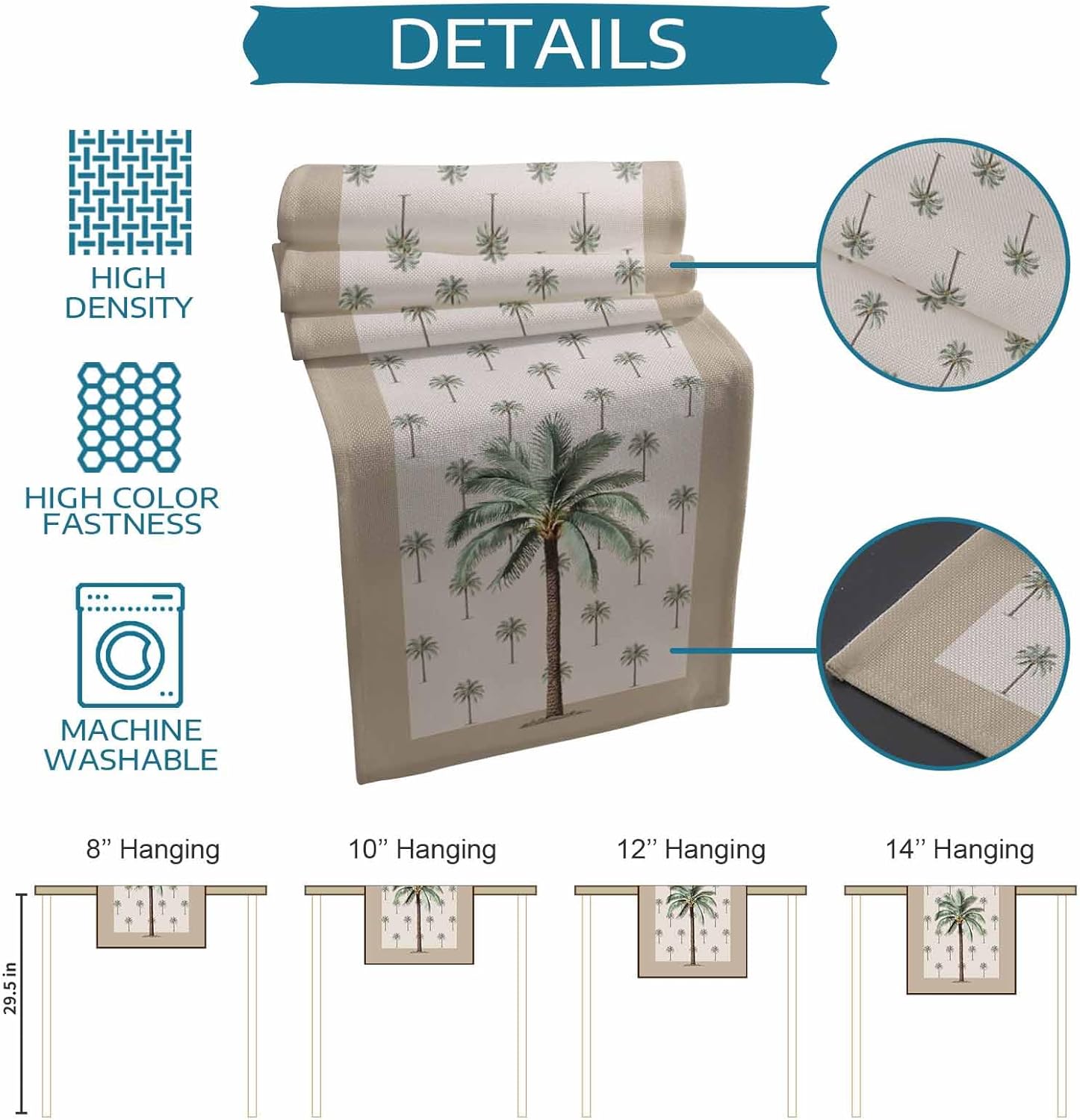 Tropical Table Runners 108 Inches Long Palm Tree Summer Table Runner for Family Dinner/Wedding/Outdoor Indoor Party, Cotton-Polyester Blend Dresser Scarf Table Decorations