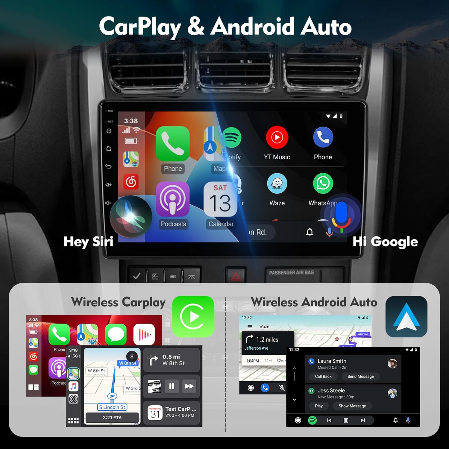 10.1 Inch IPS Touchscreen Android 12 Car Stereo for Chevrolet/GMC/Buick with Wireless CarPlay & Android Auto 2+32GB Car Radio, Support GPS, WiFi, Bluetooth, FM Radio, Backup Camera, SWC, Dual USB