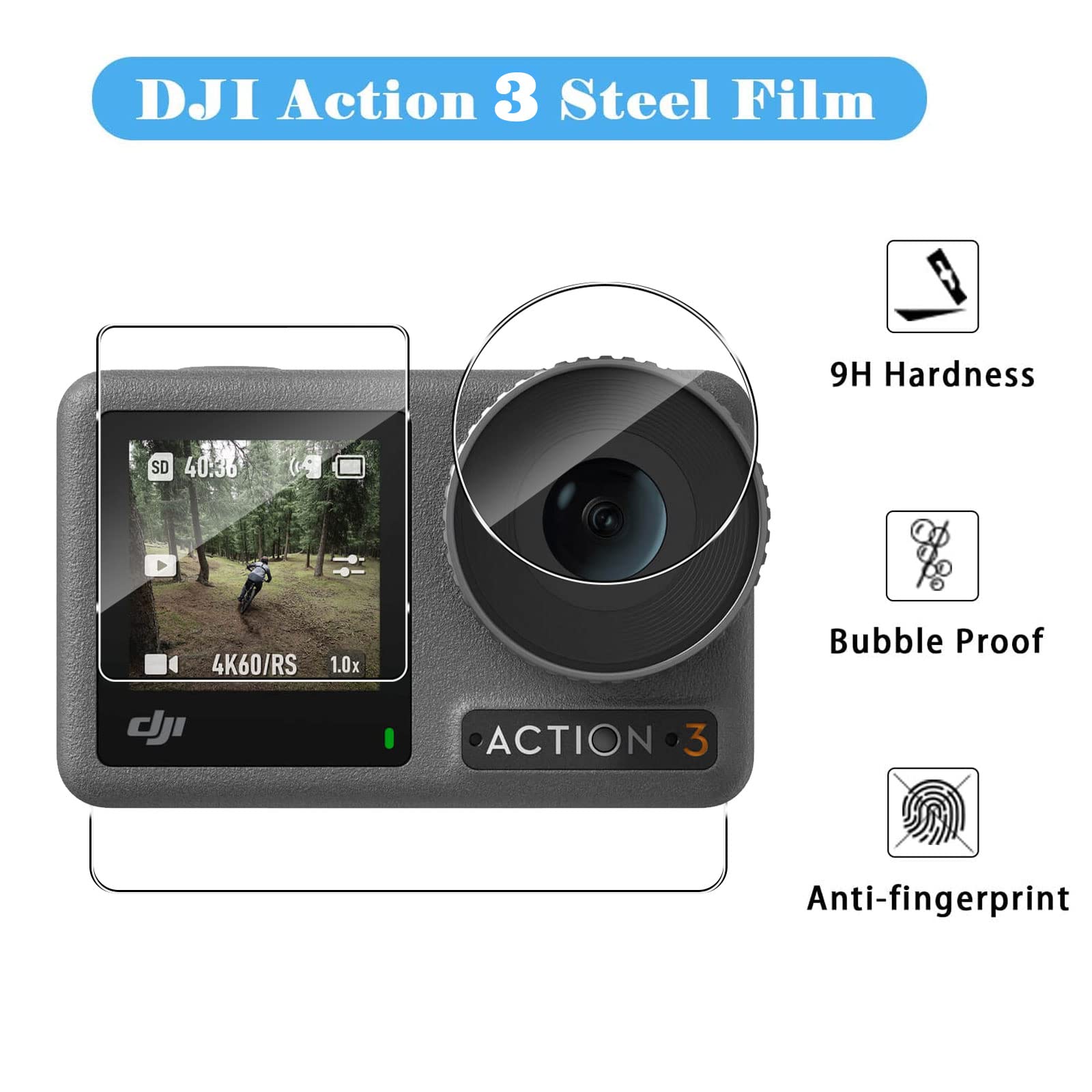 QULLOO Folia ochronna do DJI Osmo Action 3 / Action 4, HD przezroczysta kamera ochronna 9H folia ochronna na wyświetlacz akcesoria ochrona [3 sztuki]