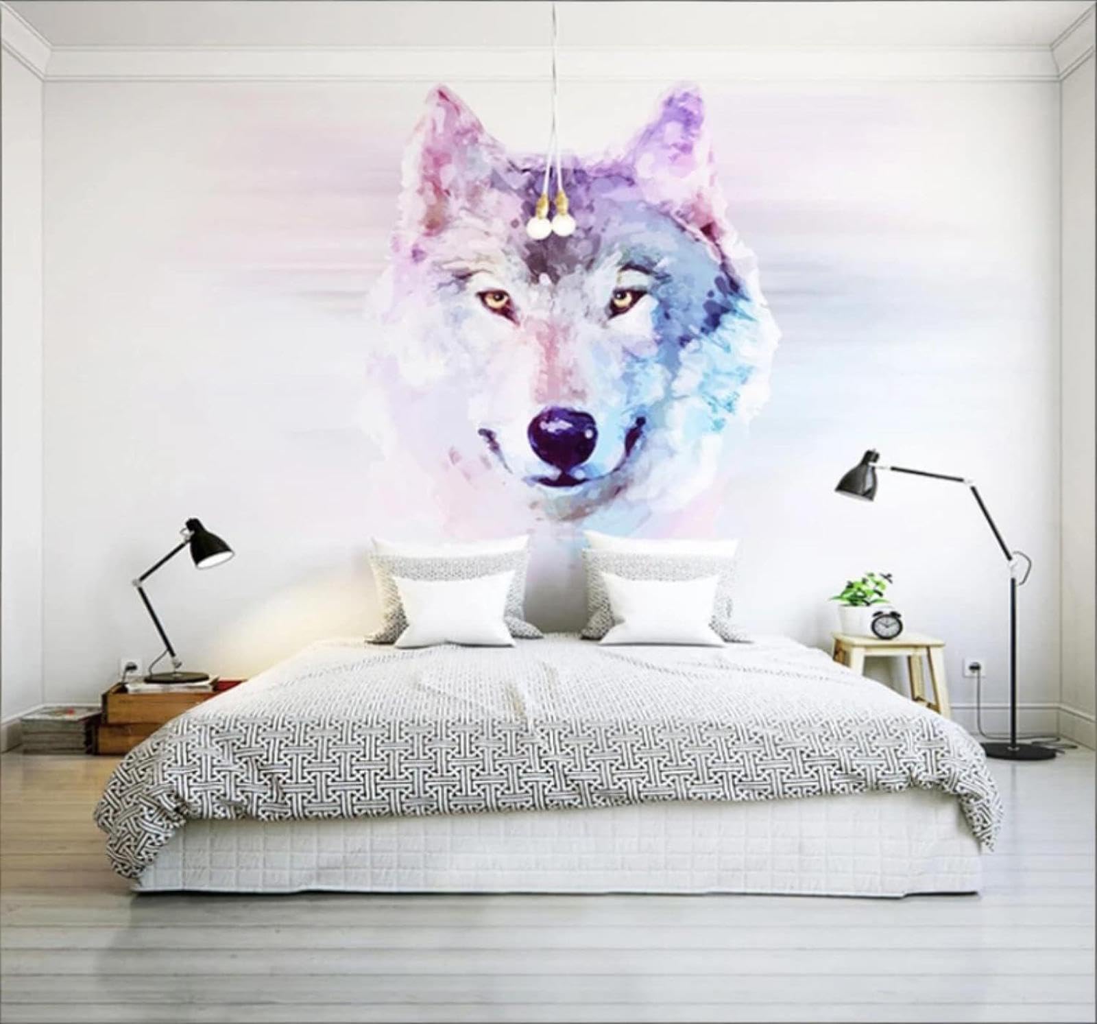 XLMING Three Dimensional Minimalist Watercolour Animals Wolf 3D Wallpaper Luxury Home Dining Decor Paste Sofa Living Room The Wall for Bedroom Mural-300cm×210cm