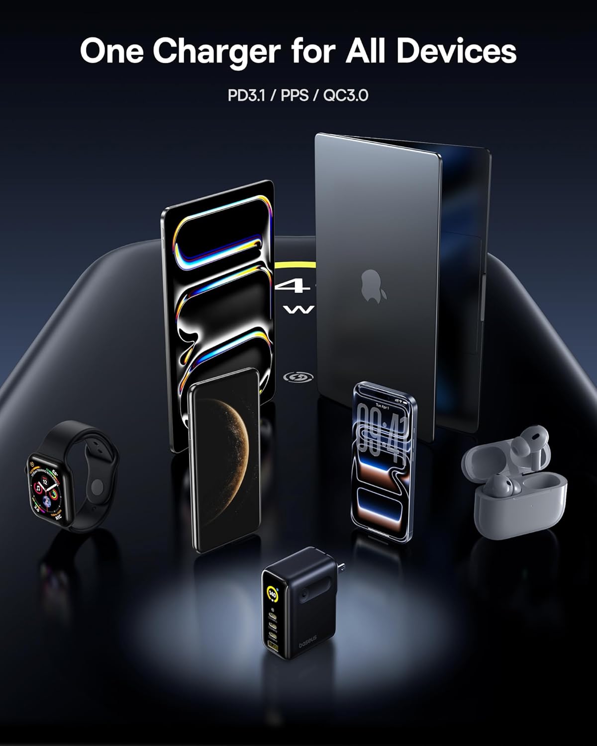 Baseus Picogo 140W USB C Charger, 4-Port Multi-Device Fast Charging Laptop Charger with Smart Display & Touch Control, GaN Power Adapter for MacBook Pro, iPhone 17/16, Pixel, Steam Deck - Image 7