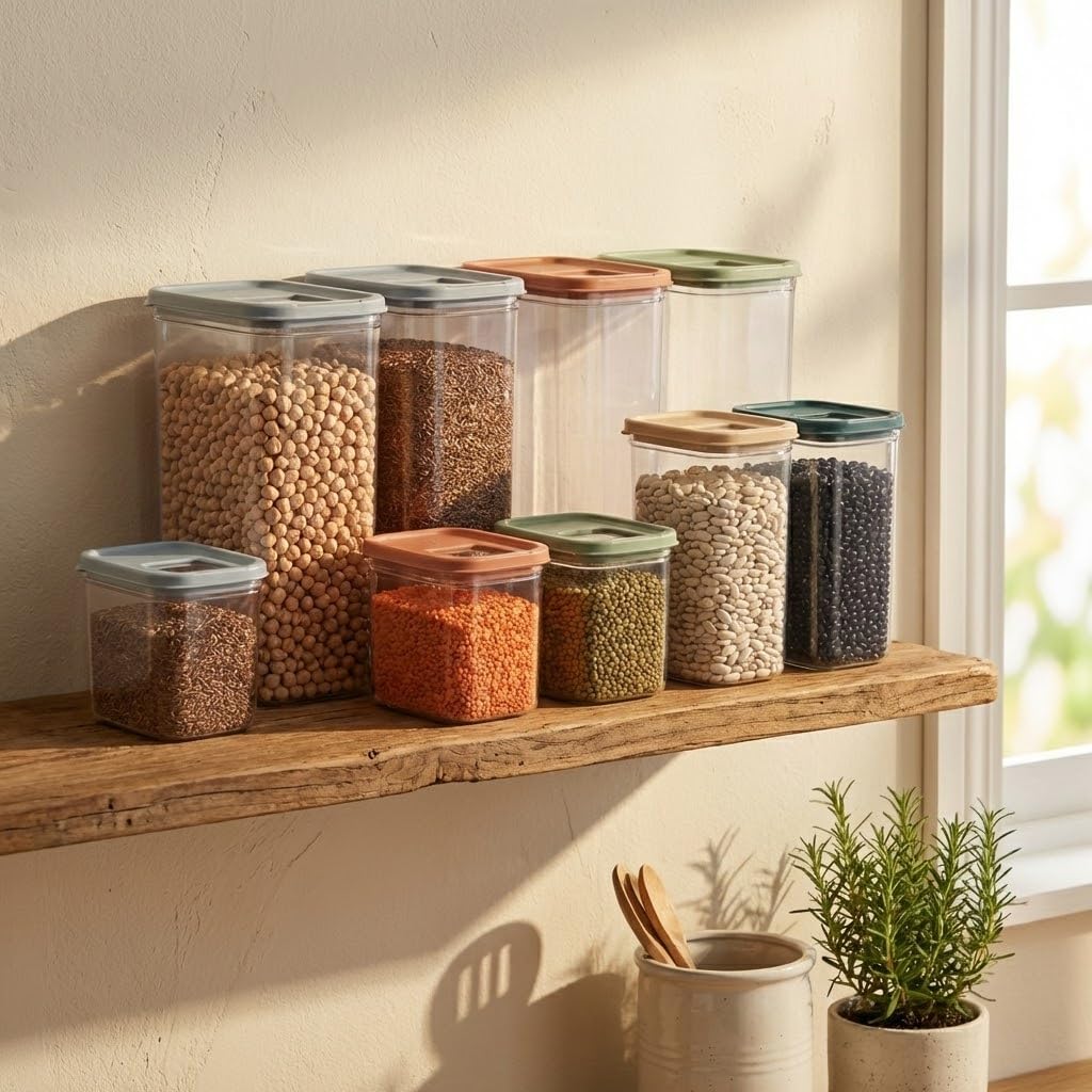 Orret Home Şeffaf Erzak Kabı Kapağı Süzgülü Saklama ve Düzenleme Kabı Plastik Gıda Saklama Kabı Bakl