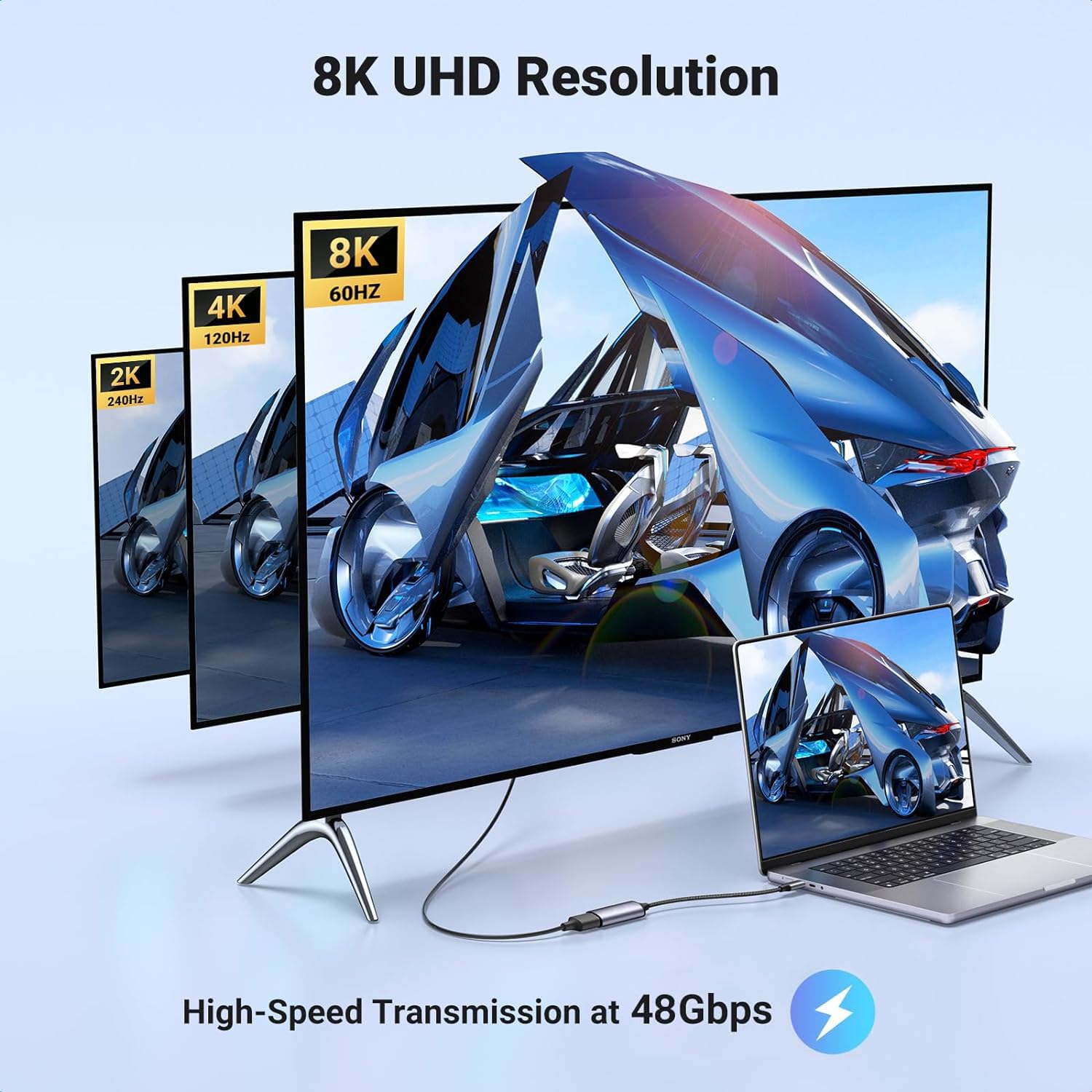 PremiumCord Adattatore da USB-C a HDMI 8K F/M, HDMI 2.1, UHD 8K 4320p 60Hz, 4K 2160p 144Hz, HDR10+, HDCP 2.3, 48 Gbps, Alloggiamento In Alluminio, Grigio Siderale
