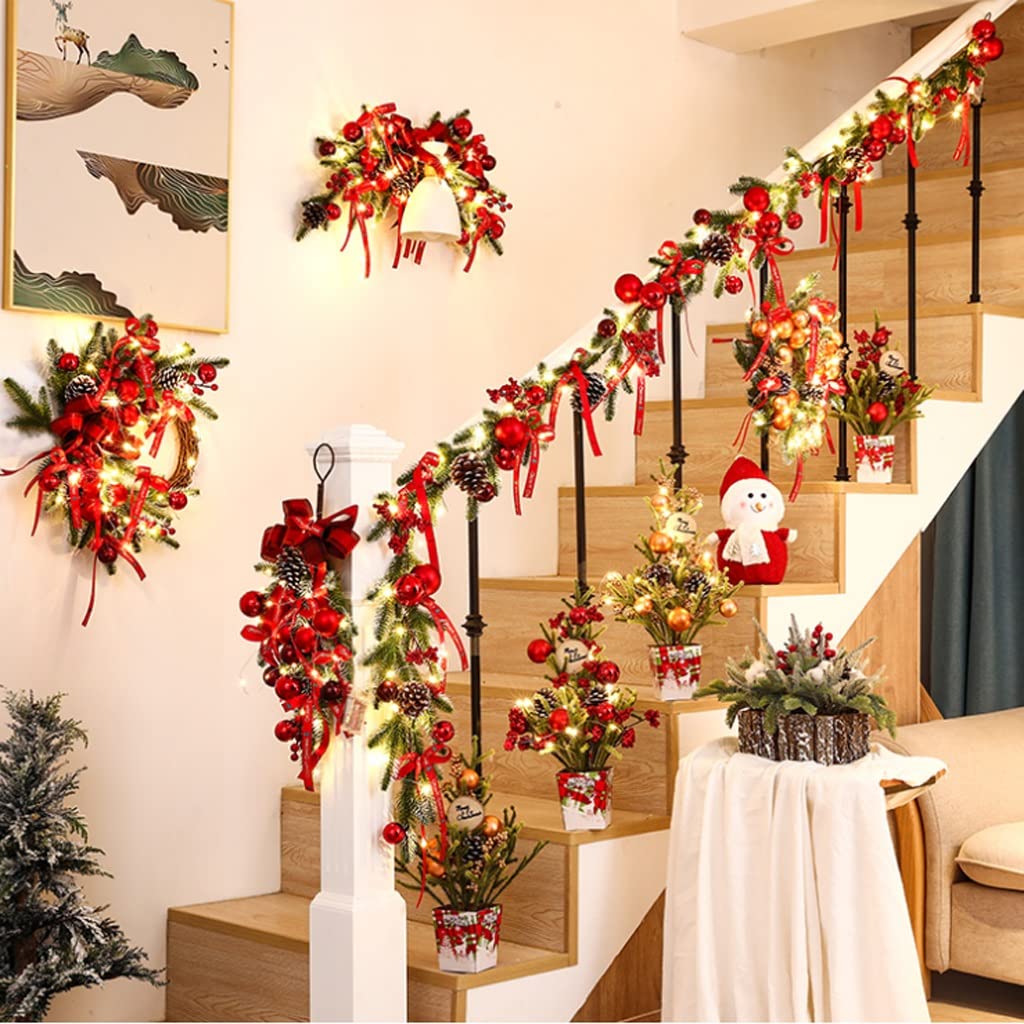Guirnalda Navidad Guirnalda Navideña Artificial De Bayas Rojas con Piñas For La Puerta Chimenea Adornos Navideños para Chimeneas