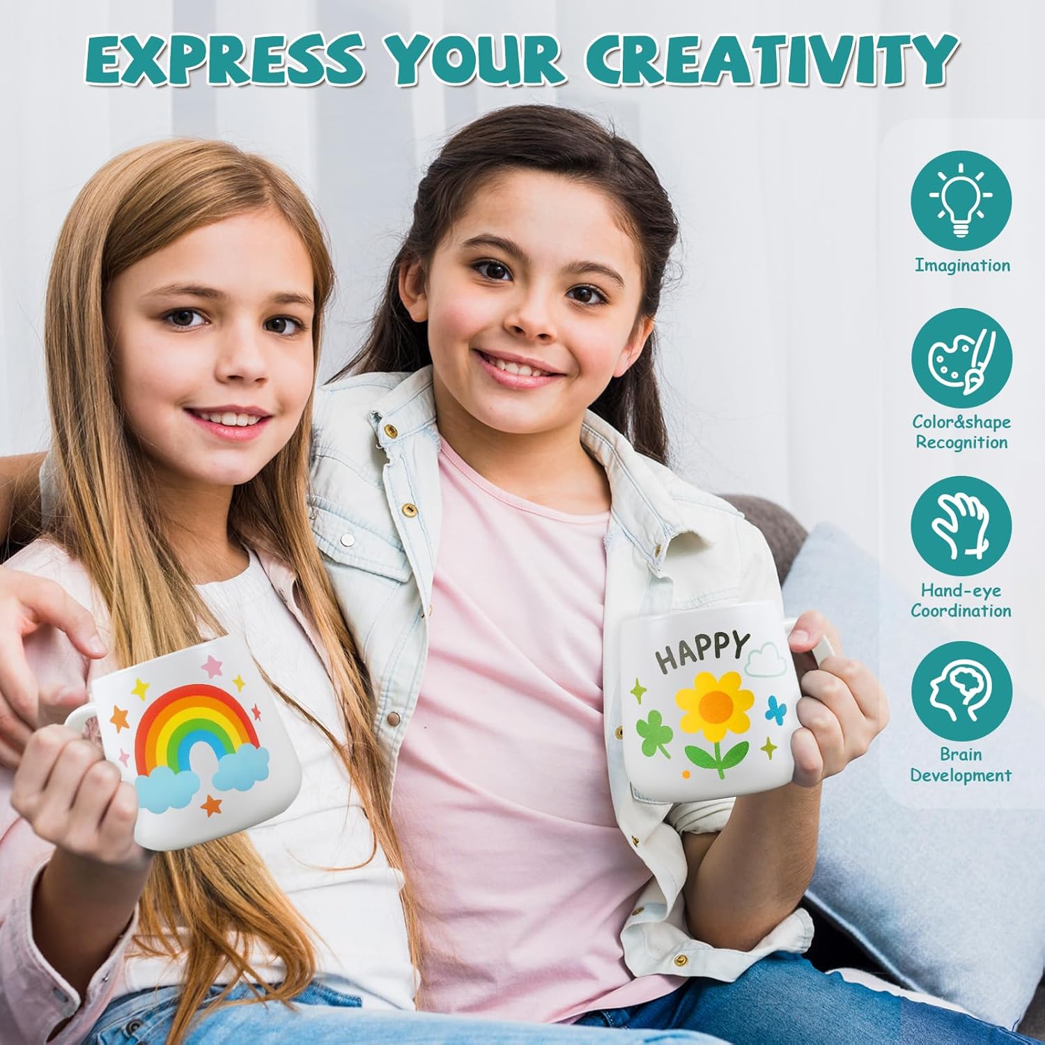 goldentime DIY Mug Painting Kit for Adults Kids with 2 Paintable Ceramic Mugs 12 Safe Paints, 2 Brushes & Ceramic Pen, Creative Crafts for Mother's Day, Father's Day & Valentine's Day Gifts - Image 5