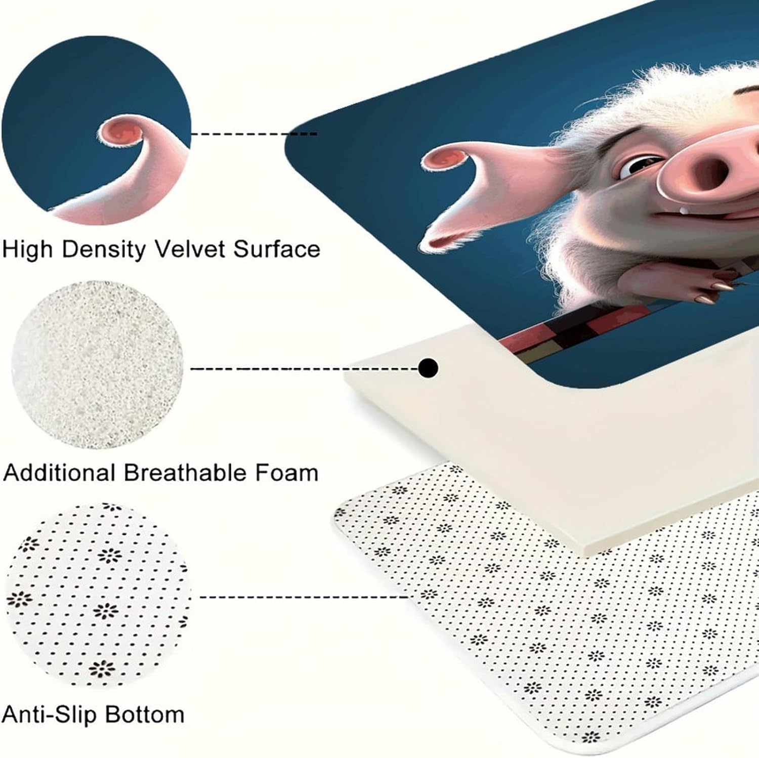 Funny Pig Kitchen Mats with 2PCS Non-Slip Washable,Kitchen Rug Heavy Duty Durable, Floor Mats for Kitchen,Office,Sink,Laundry