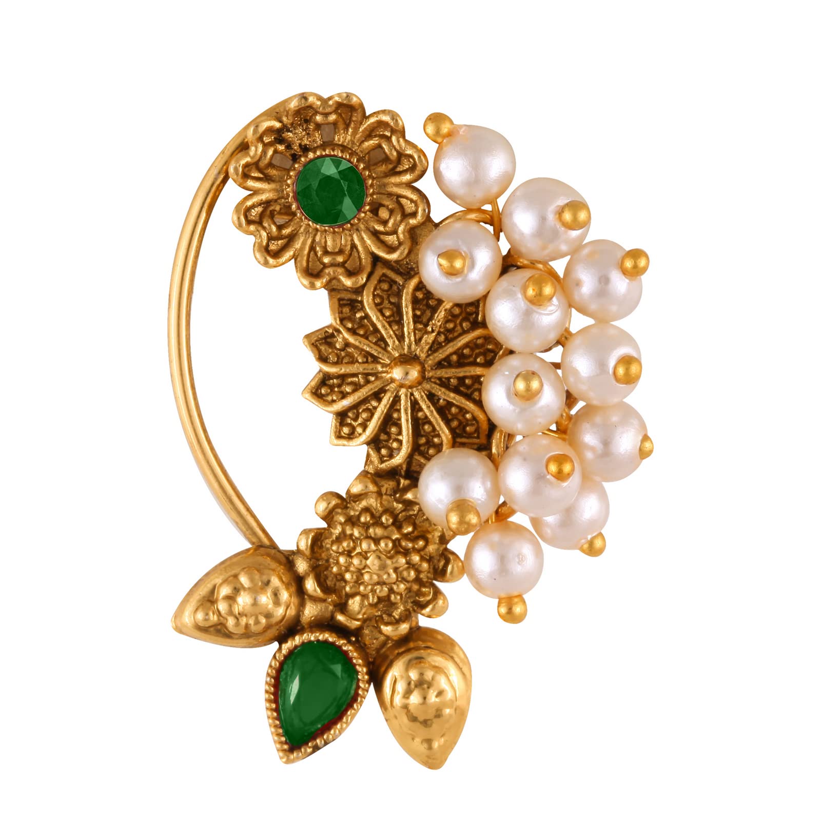 Vighnaharta Gold Plated with Pearl Alloy and Artificial stone Non Piercing Maharashtrian Nath Nathiya./ Nose Pin valentine day gift valentineday gift for her gift for him gift for women gift for women {VFJ1181NTH-Press-Green } (B0B5H26M9Z) Amazon Price History, Amazon Price Tracker