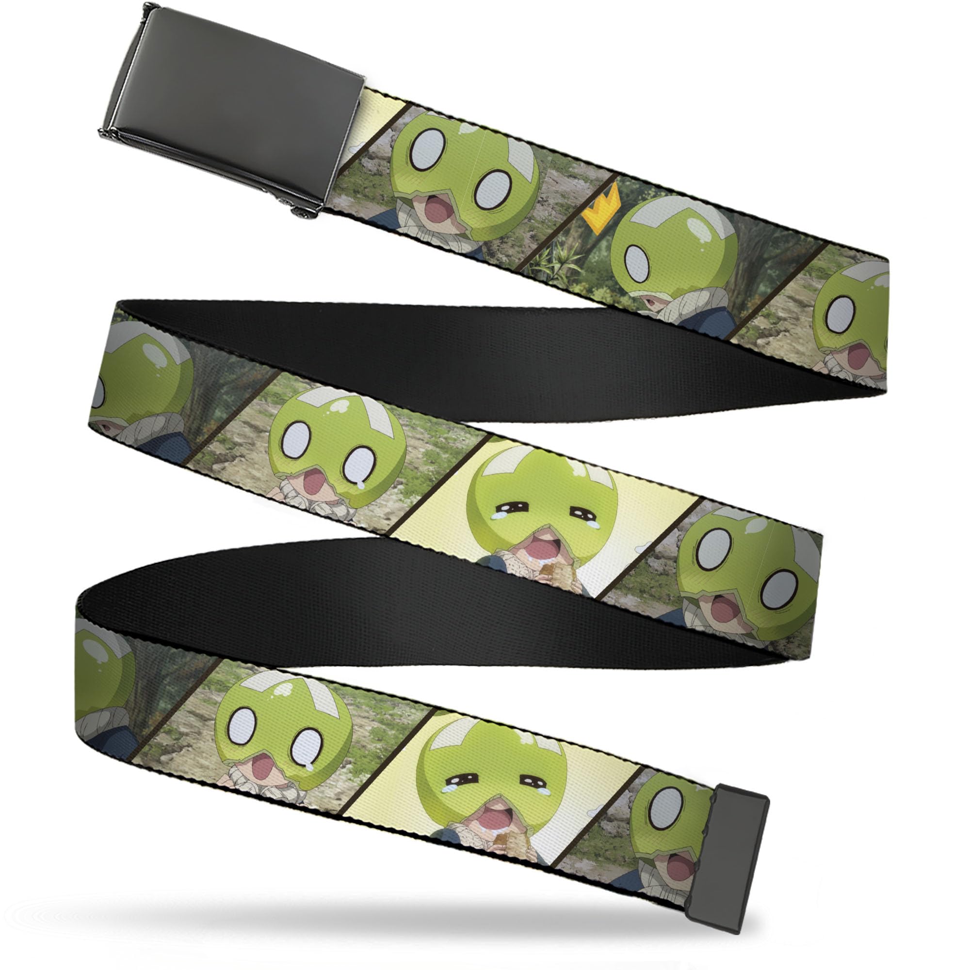 Buckle-Down Dr. Stone Belt, Flip Web Belt Dr Stone Title Logo and Suika Pose Blocks