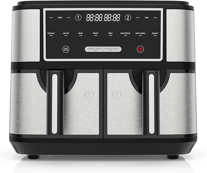 EUARY Best 9L Large Dual Basket Air Fryers for Family,8In1 Compact