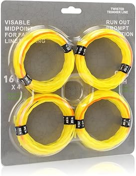 Toussaint 4 Pack AL2420PD 095Replacement Triangle Twisted Trimmer Lines Compatible with EGO Dual Color Pre-Cut Trimmer Line for All EGO 15-Inch String Trimmers,Yellow and Orange16FTx4