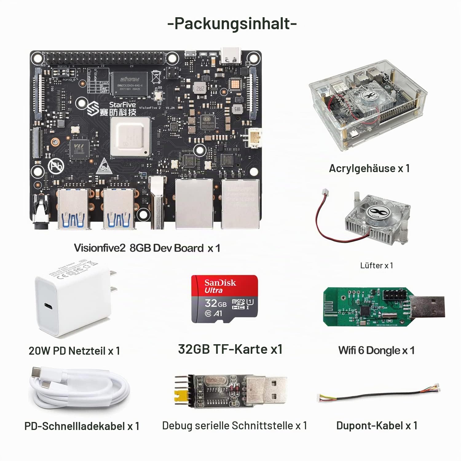 VisionFive2 Open Source RISC-V Single Board Computer, Quad-core StarFive JH7110 64-bit CPU, LPDDR4 8GB RAM 3D GPU, Dual Gigabit Network M.2 M-Key Port, Support Linux Ubuntu (with WiFi 6 Dongle)