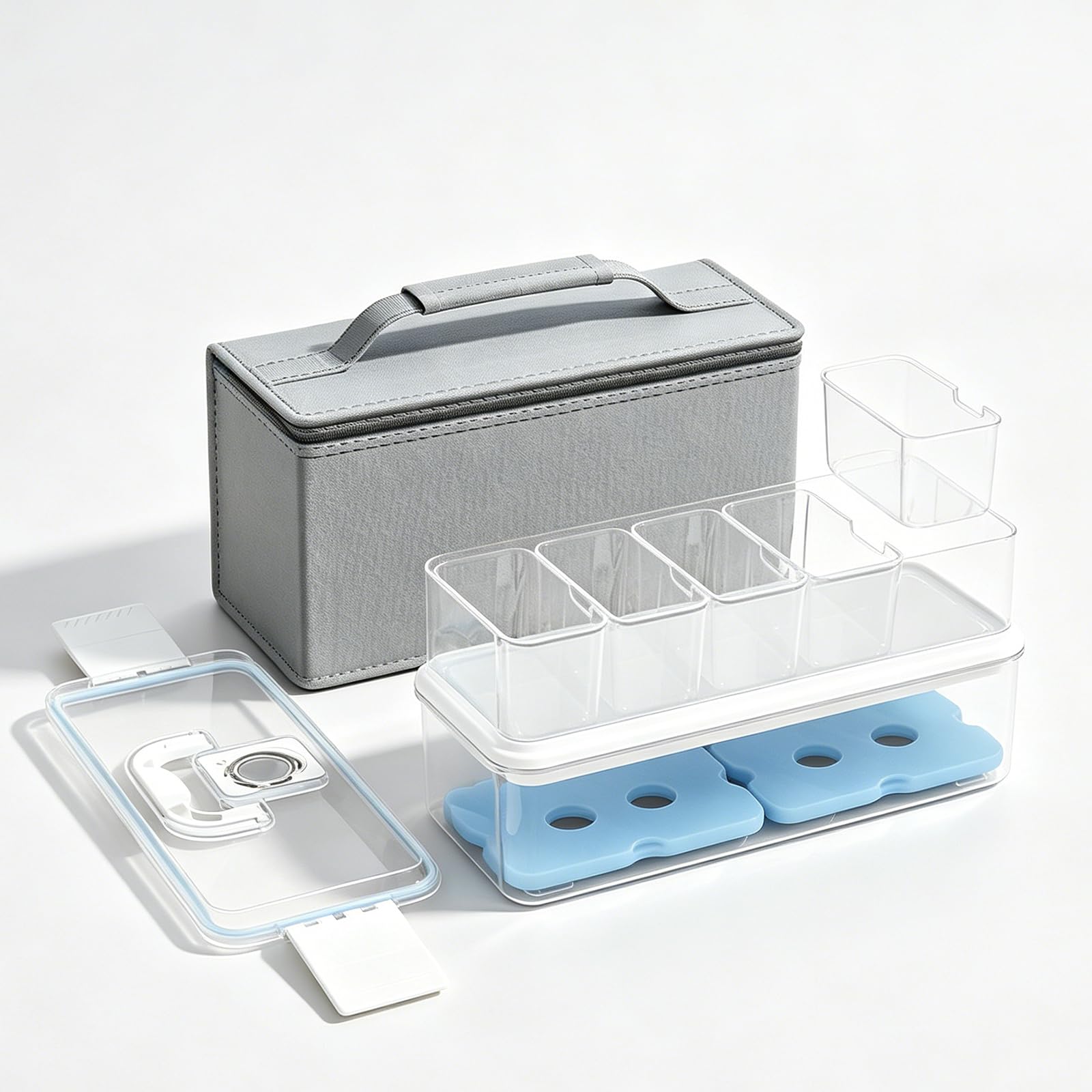 Set contenitori per con Borsa per Trasporto, contenitori a Scomparti Trasparenti e Inserti refrigeranti per porzioni Frutta e Picnic Scatola per Alimenti Portatile Contenitore a Scomparti