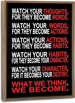 Pyradecor Framed Canvas Wall Art Inspirational Poster Office Positive Quotes Watch Your Thoughts Motivational Classroom for Living Room Home Decorations