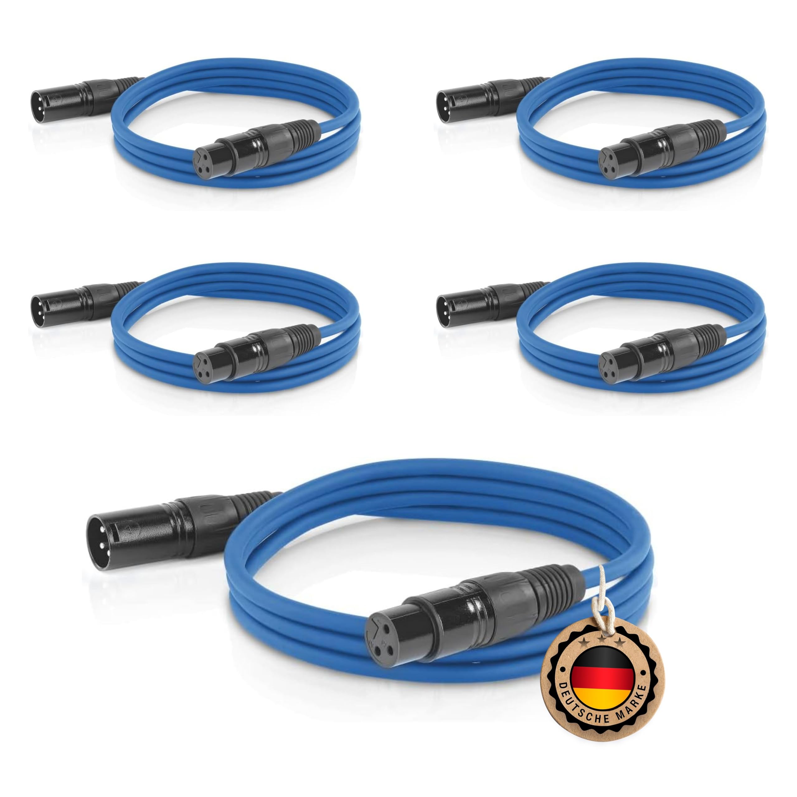 Mikrofonkabel 3m OFC-Kupfer ETEC XLR Kabel Set - 5x 3m Mikrofonkabel Für Audio & DMX Mit OFC Kupfer DMX Kabel Blau