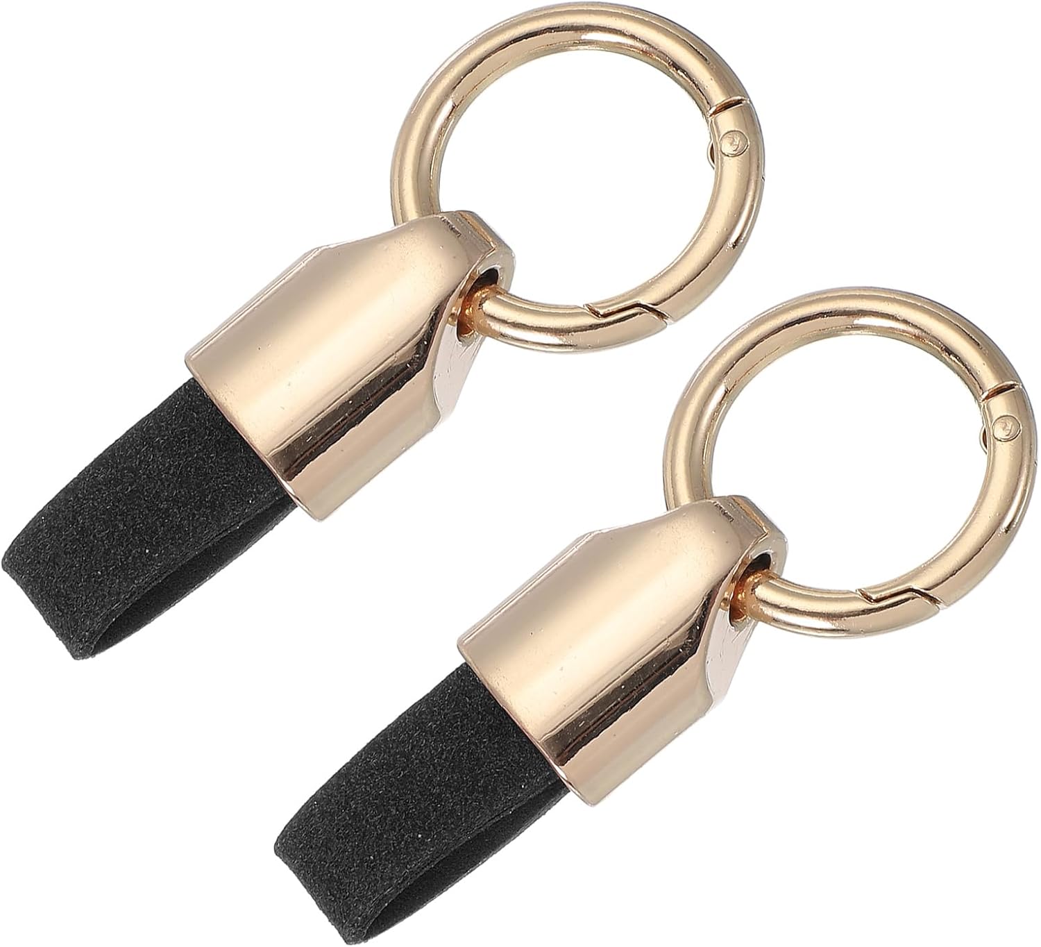 MECCANIXITY Car Key Chain Detachable Leather Keychain, Spring Keyring O Rings Clip Buckle Small Leather Key Fob Holder (Gold/Black, Pack of 2)