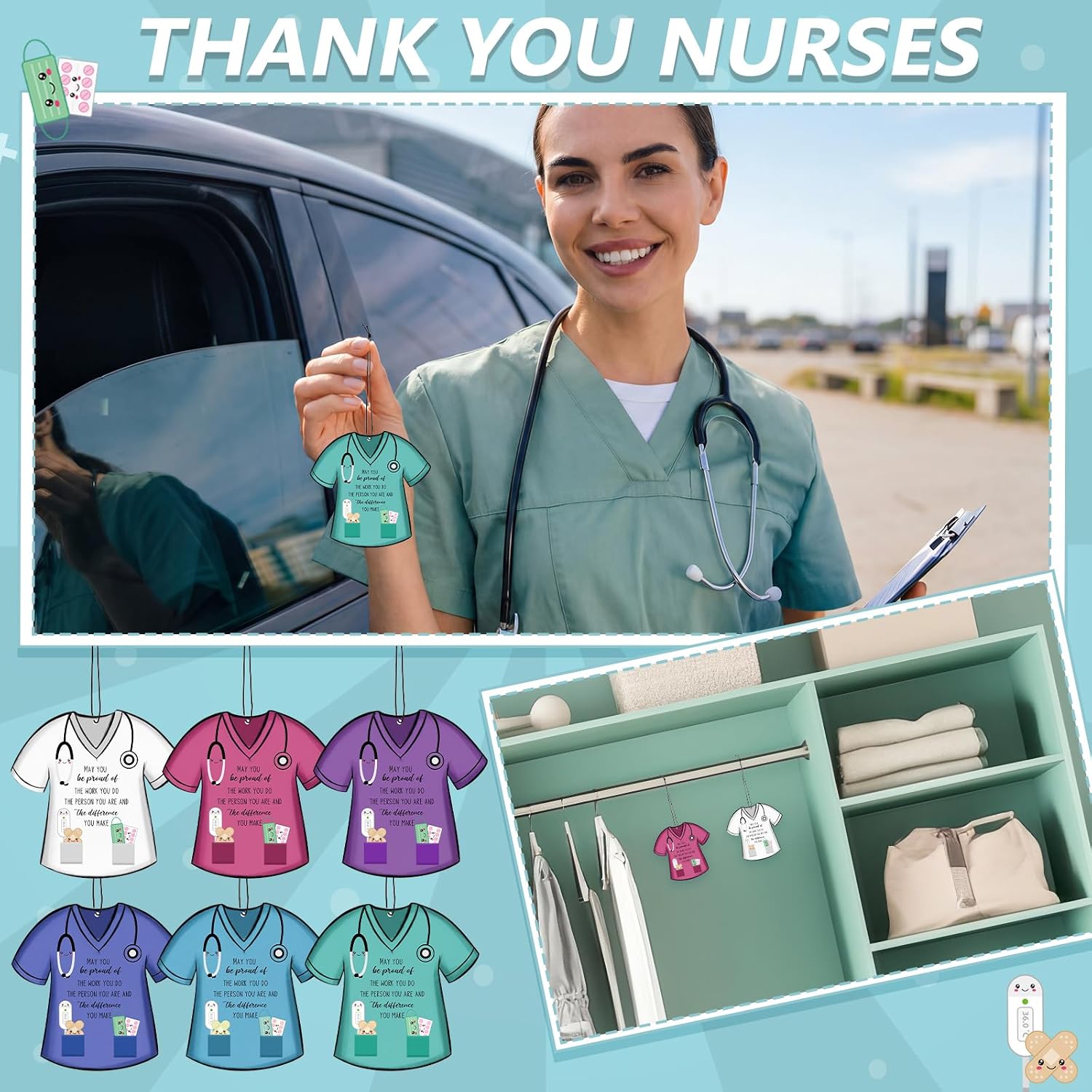 Siifert 48 Pcs Nurse Appreciation Gift Bulk Funny Air Freshener Car Scented Thank You Hanging Decor Gifts for Doctors Practitioner Medical Assistant Medical Staff