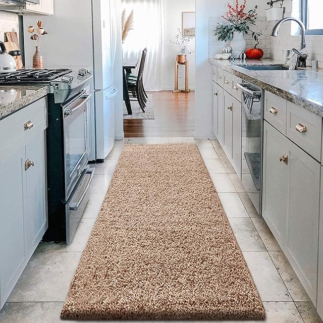 Modern Shaggy Rug Thick 5cm Heavy Pile Antiskid Plain Solid Extra Long Carpet Runner Rug For Bedroom Living Room Kitchen Hallway Hall Fluffy Rug (Beige, 80cm x 150cm (2ft 8" x 5ft)